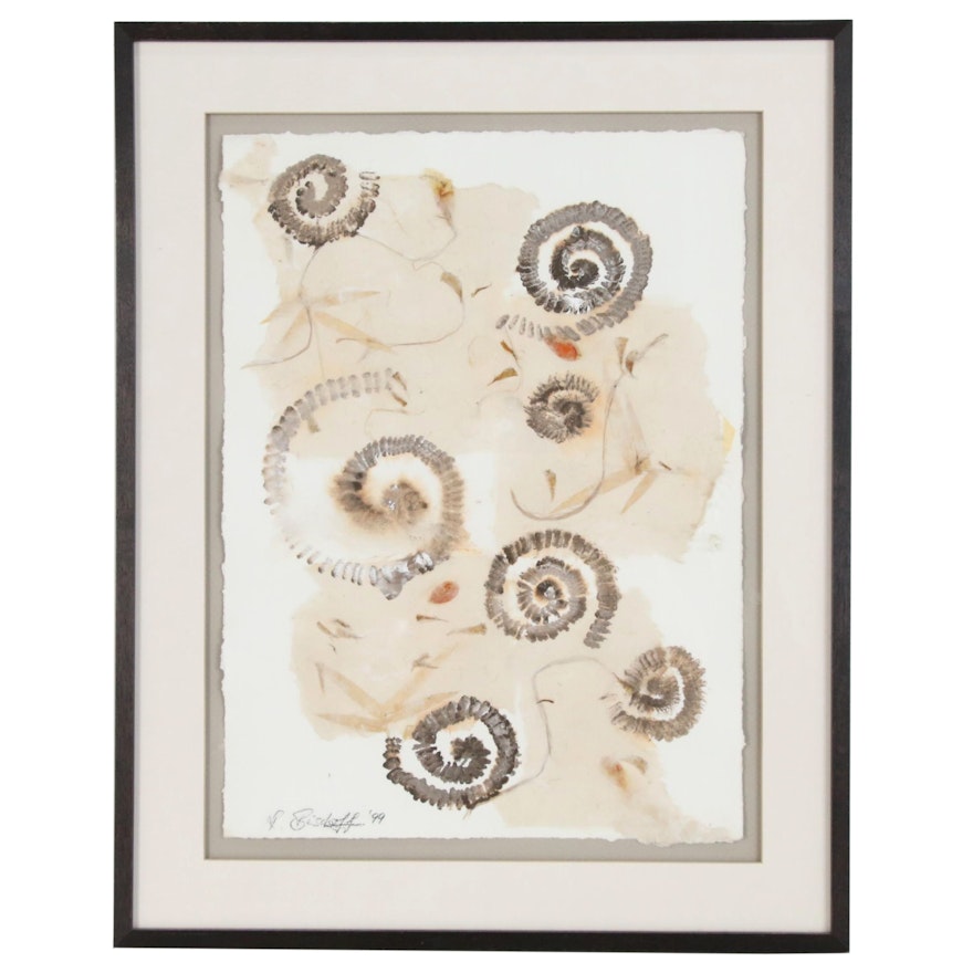 Abstract Mixed Media Painting with Spirals, 1999