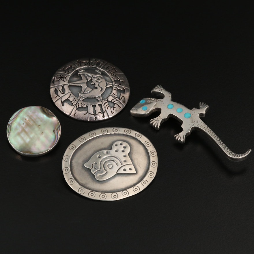 Sterling Brooches Featuring Los Ballesteros, Abalone and Turquoise