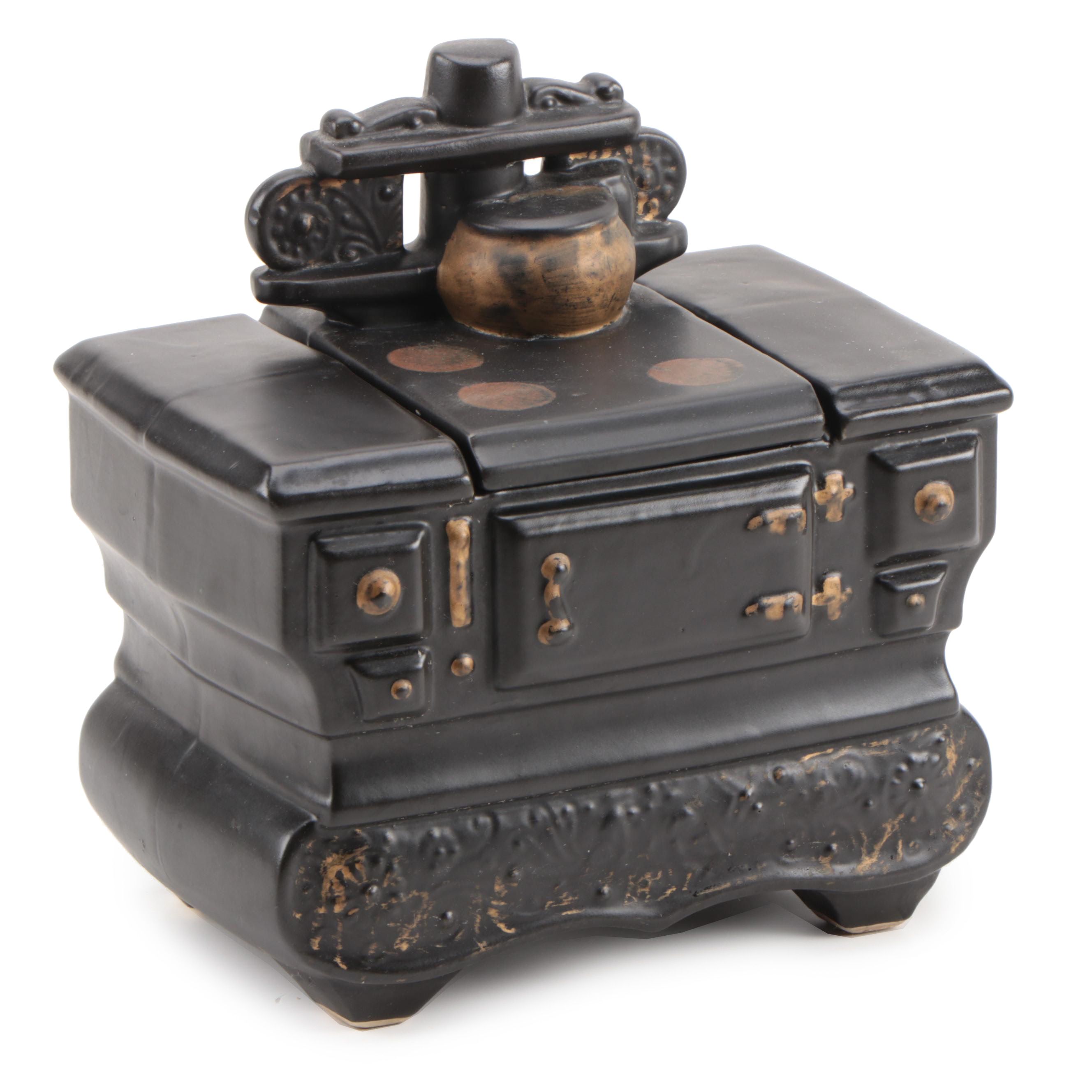 McCoy Ceramic Black Cook Stove Cookie Jar, Mid-20th Century