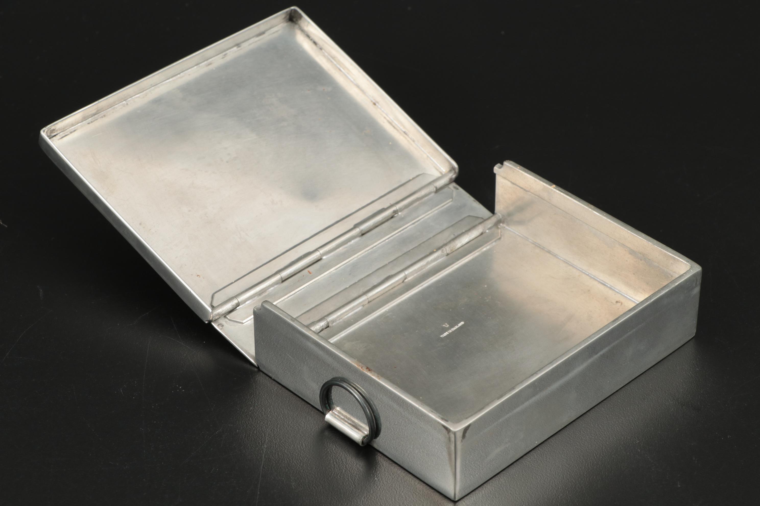 James Dixon & Sons Sandwich Box with Flask in Leather Case