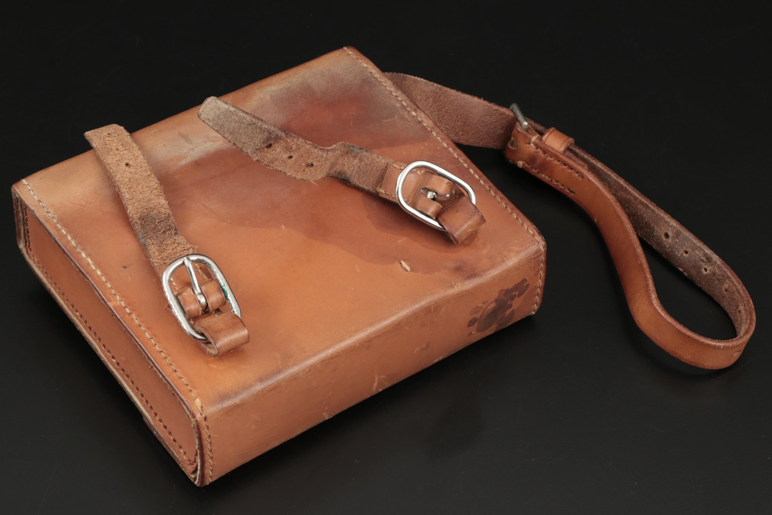 James Dixon & Sons Sandwich Box with Flask in Leather Case