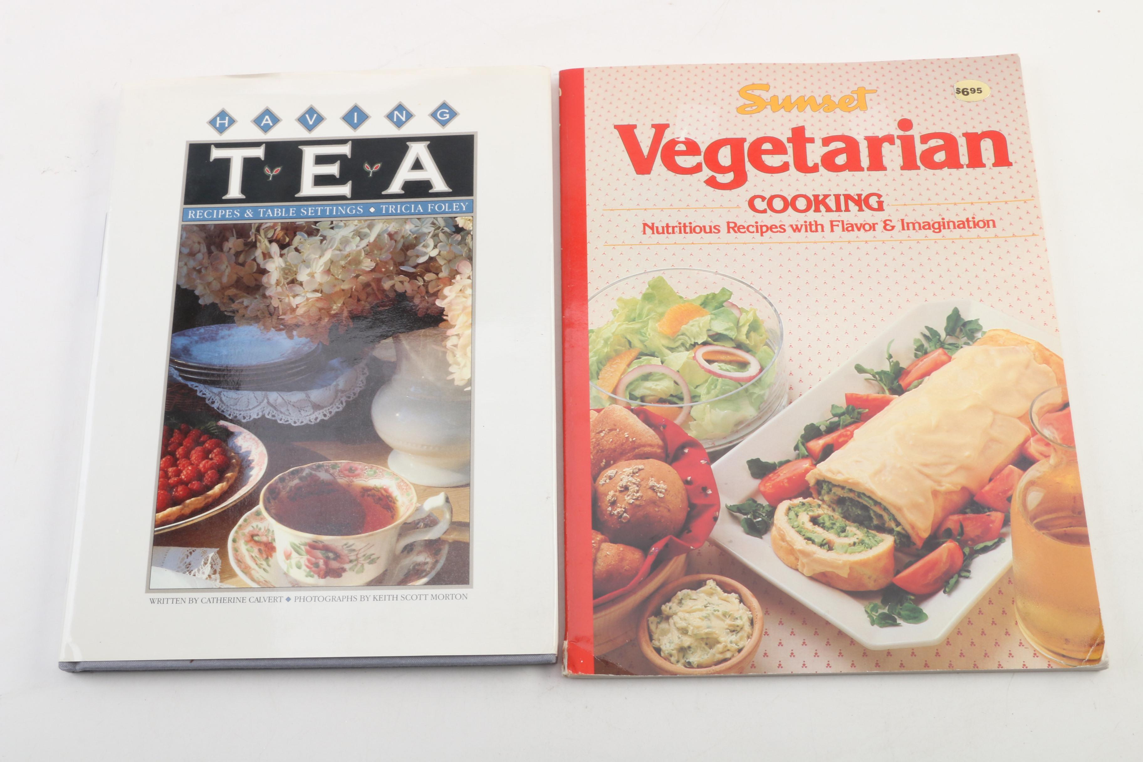 First Edition "Having Tea" by Calvert and Other Cookbooks and Cleaning Tip Books