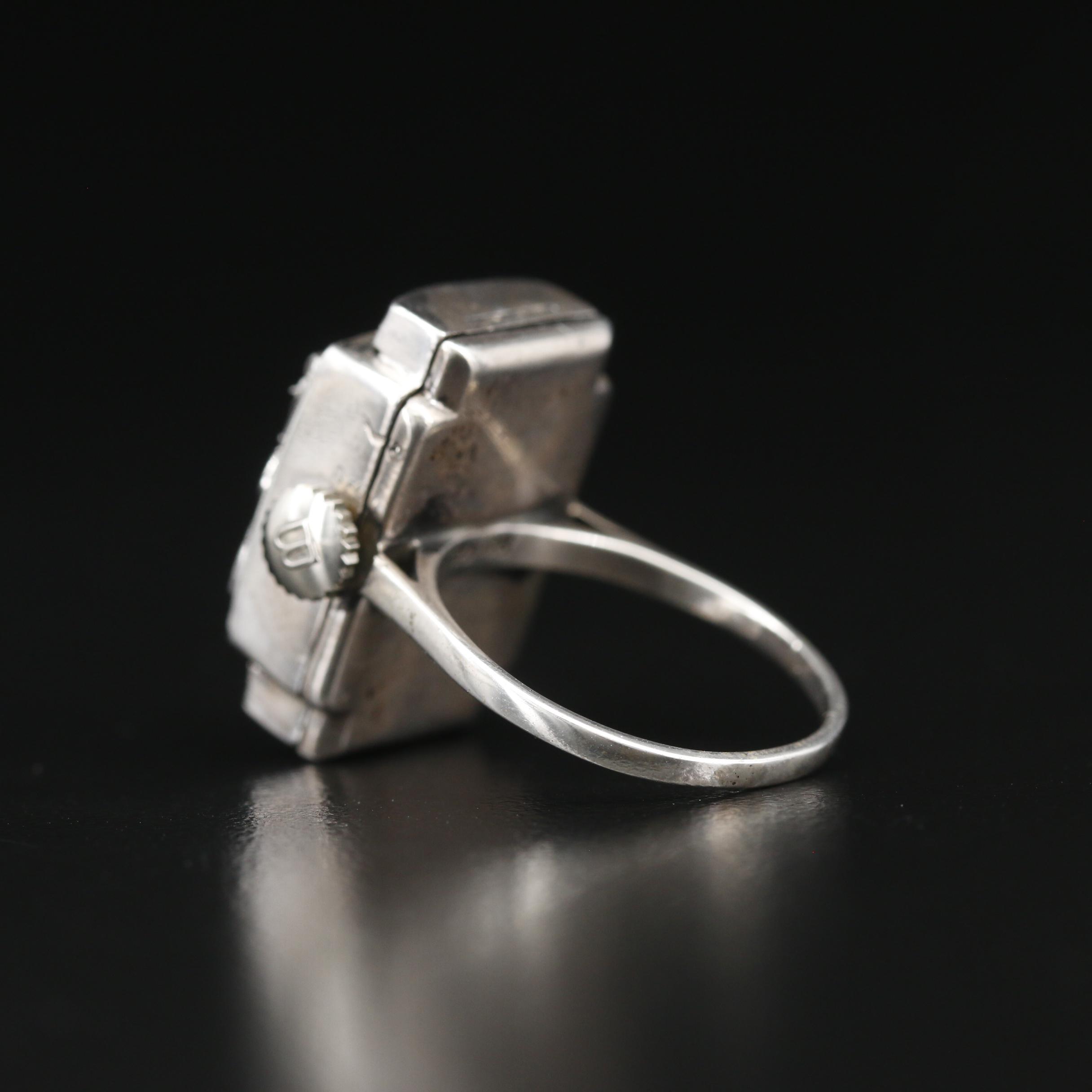 Vintage Bucherer Marcasite and 800 Silver Ring Watch