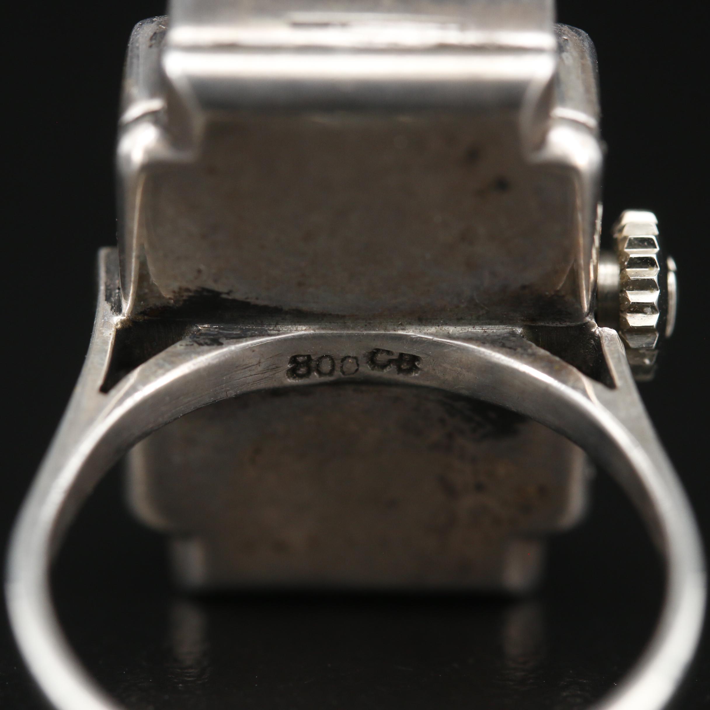 Vintage Bucherer Marcasite and 800 Silver Ring Watch