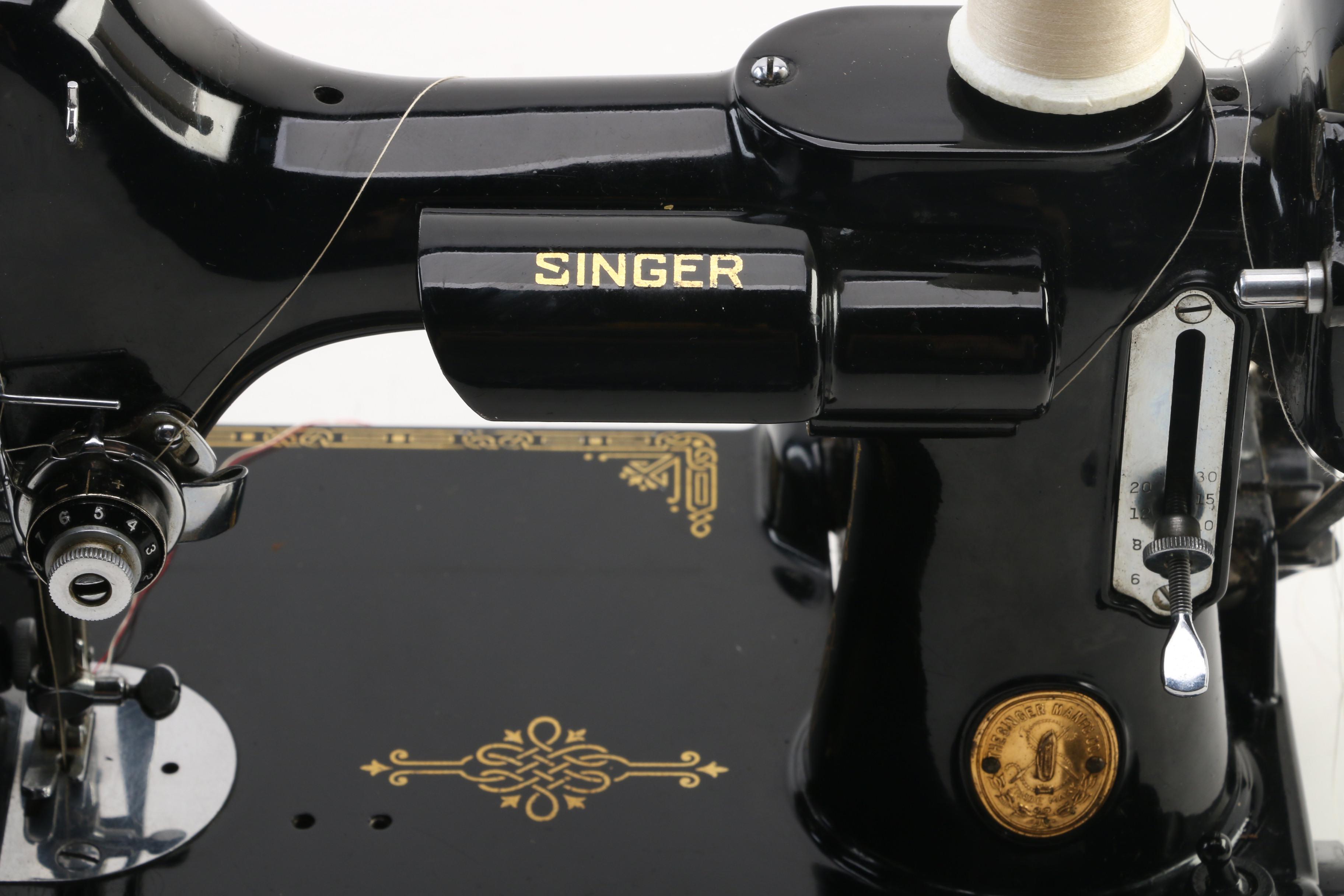 Singer Featherweight Portable Sewing Machine in Case with Attachments, 1930