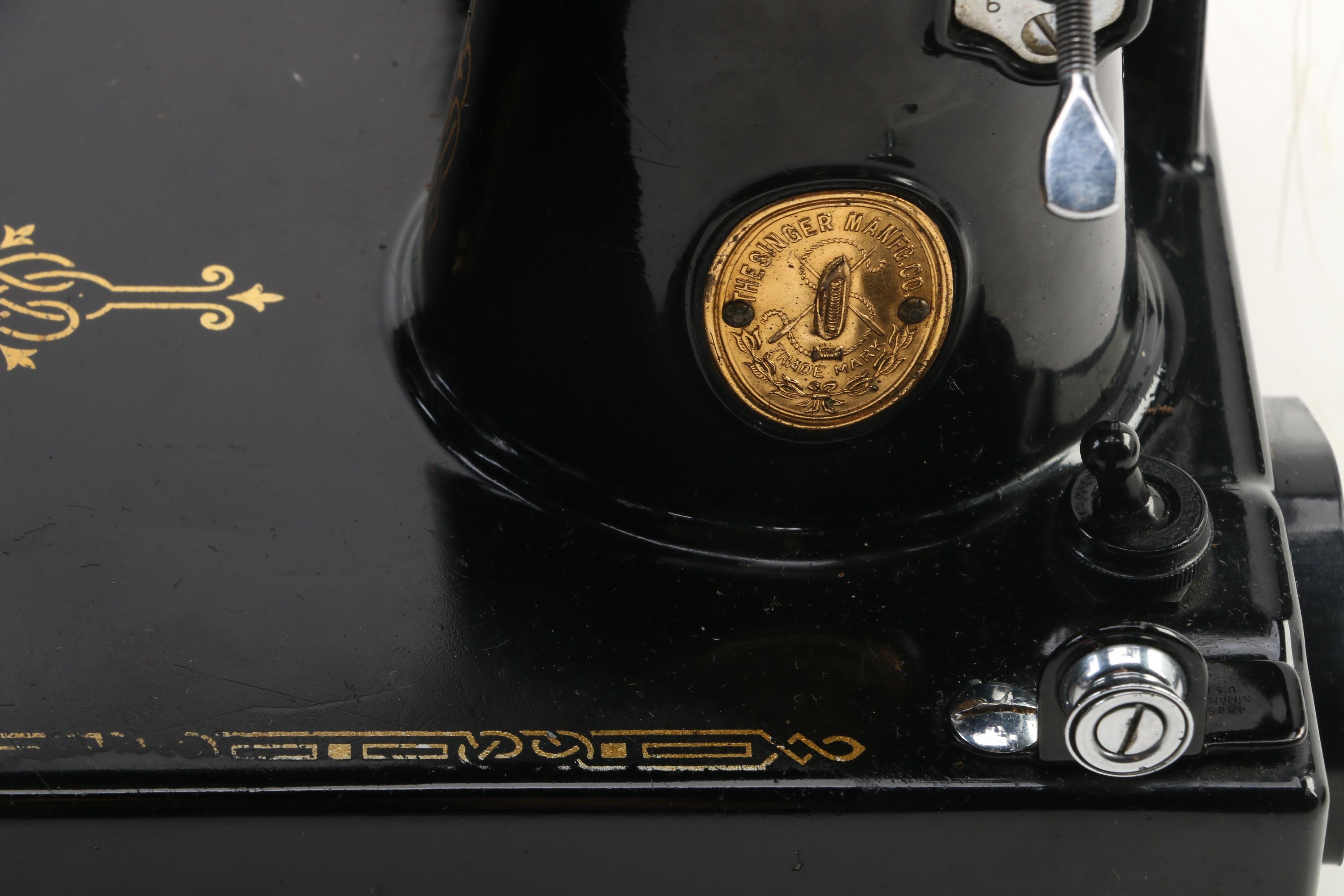 Singer Featherweight Portable Sewing Machine in Case with Attachments, 1930