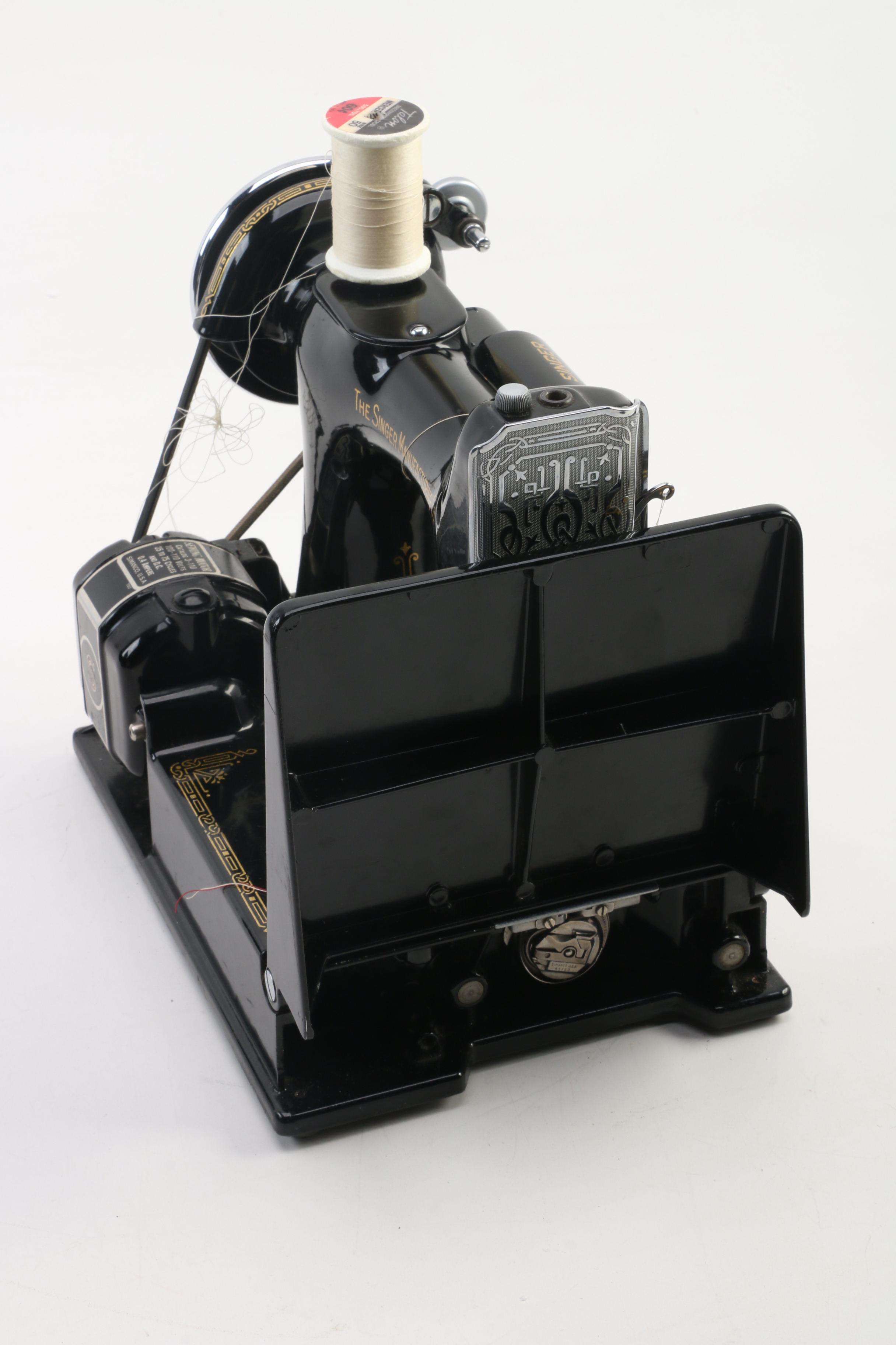 Singer Featherweight Portable Sewing Machine in Case with Attachments, 1930