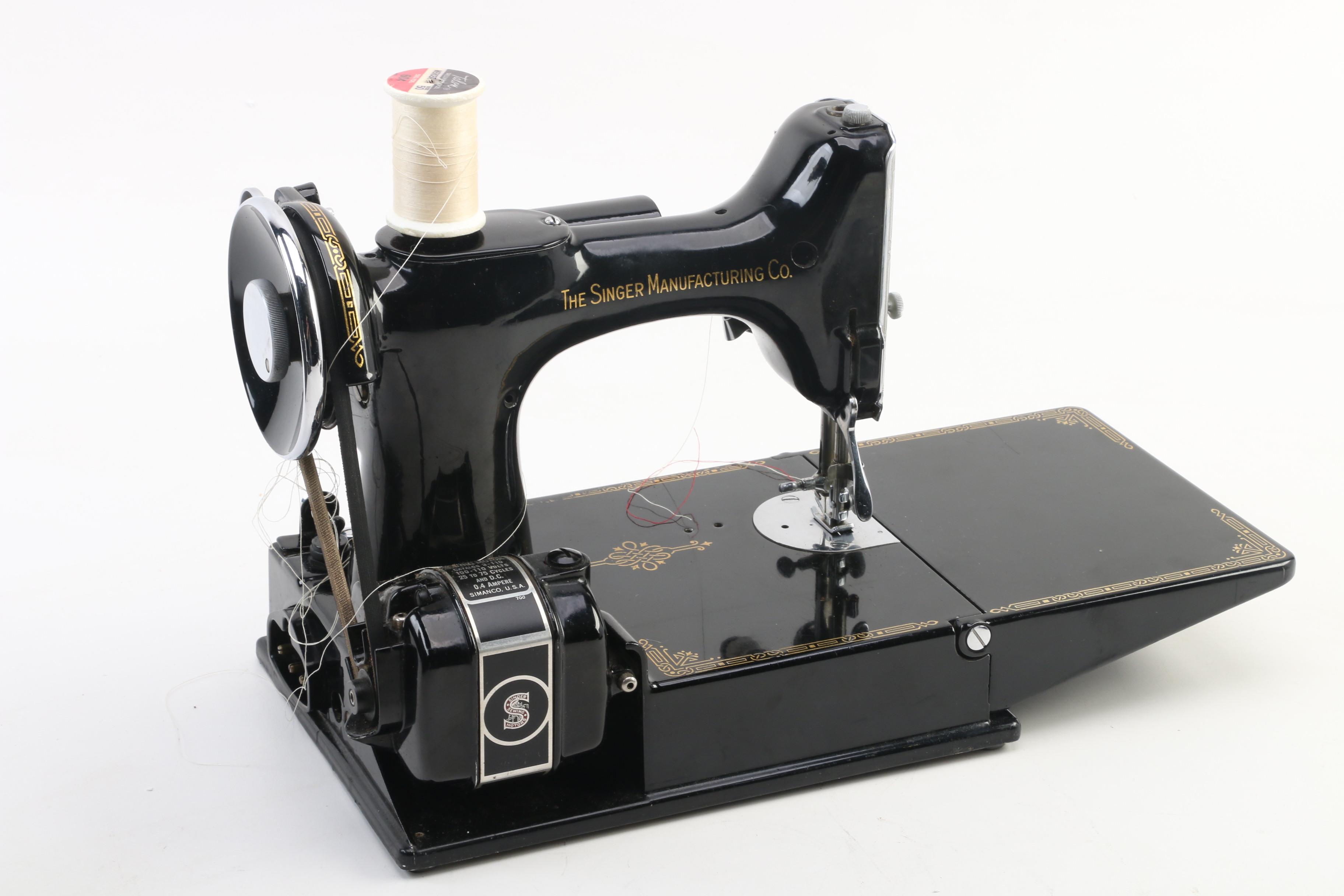 Singer Featherweight Portable Sewing Machine in Case with Attachments, 1930