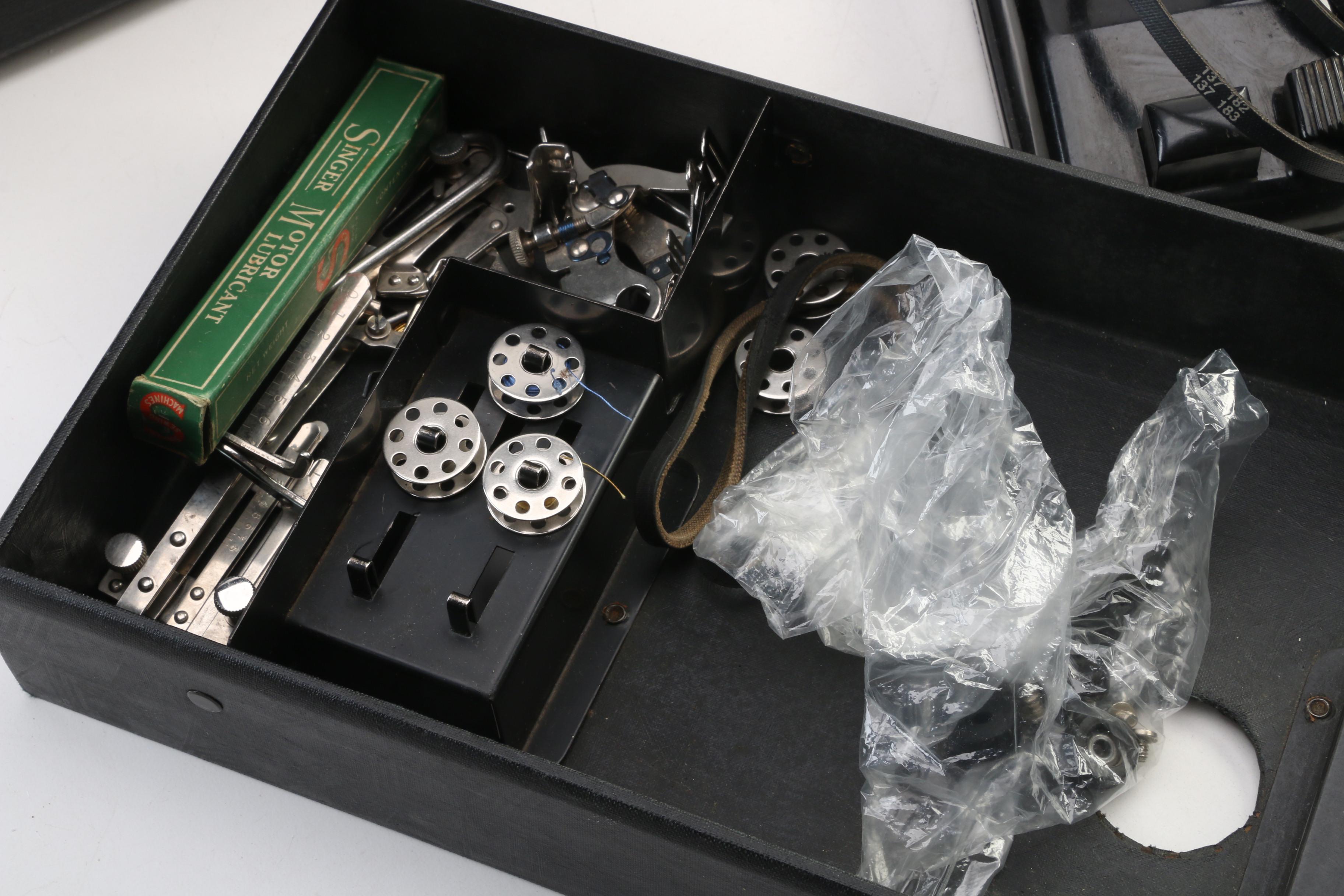 Singer Featherweight Portable Sewing Machine in Case with Attachments, 1930