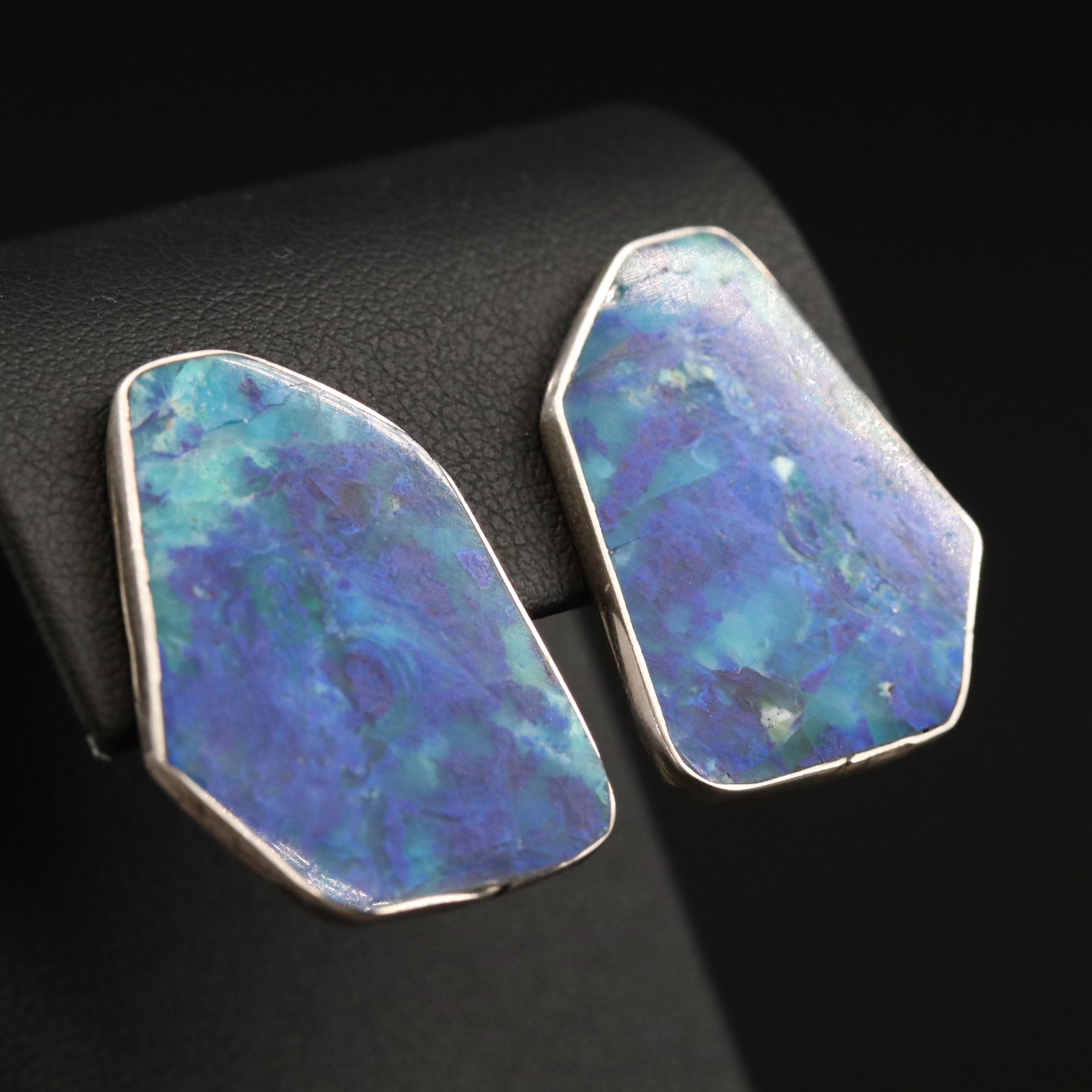 Nicholas Gambino Navajo Diné Sterling Silver Azurmalachite Earrings