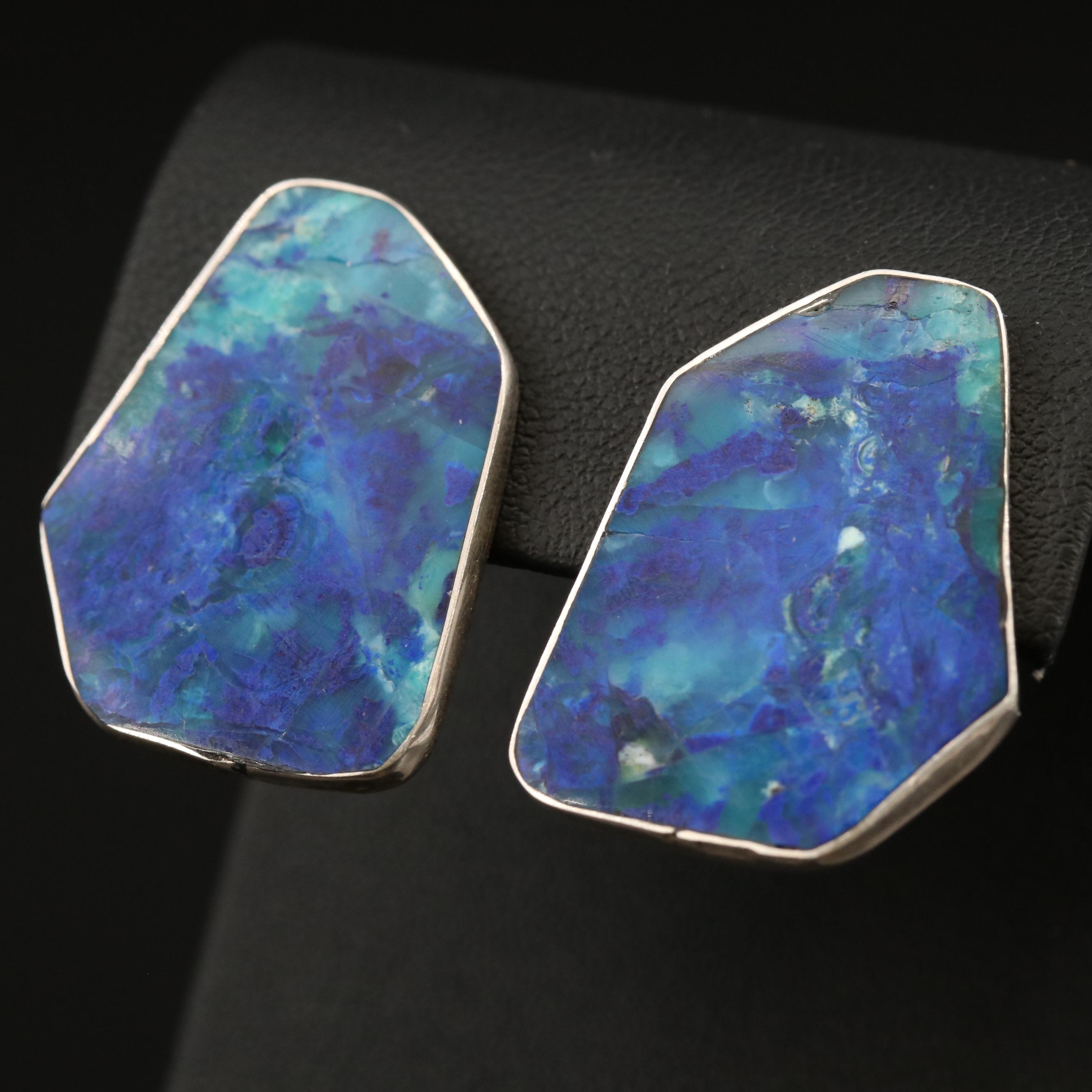 Nicholas Gambino Navajo Diné Sterling Silver Azurmalachite Earrings