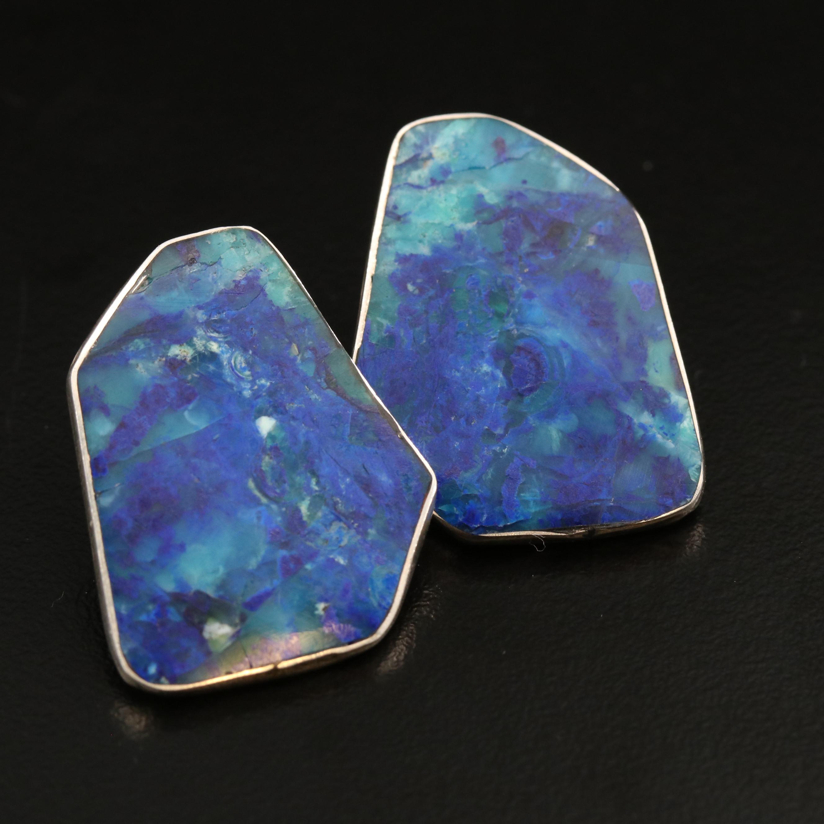 Nicholas Gambino Navajo Diné Sterling Silver Azurmalachite Earrings