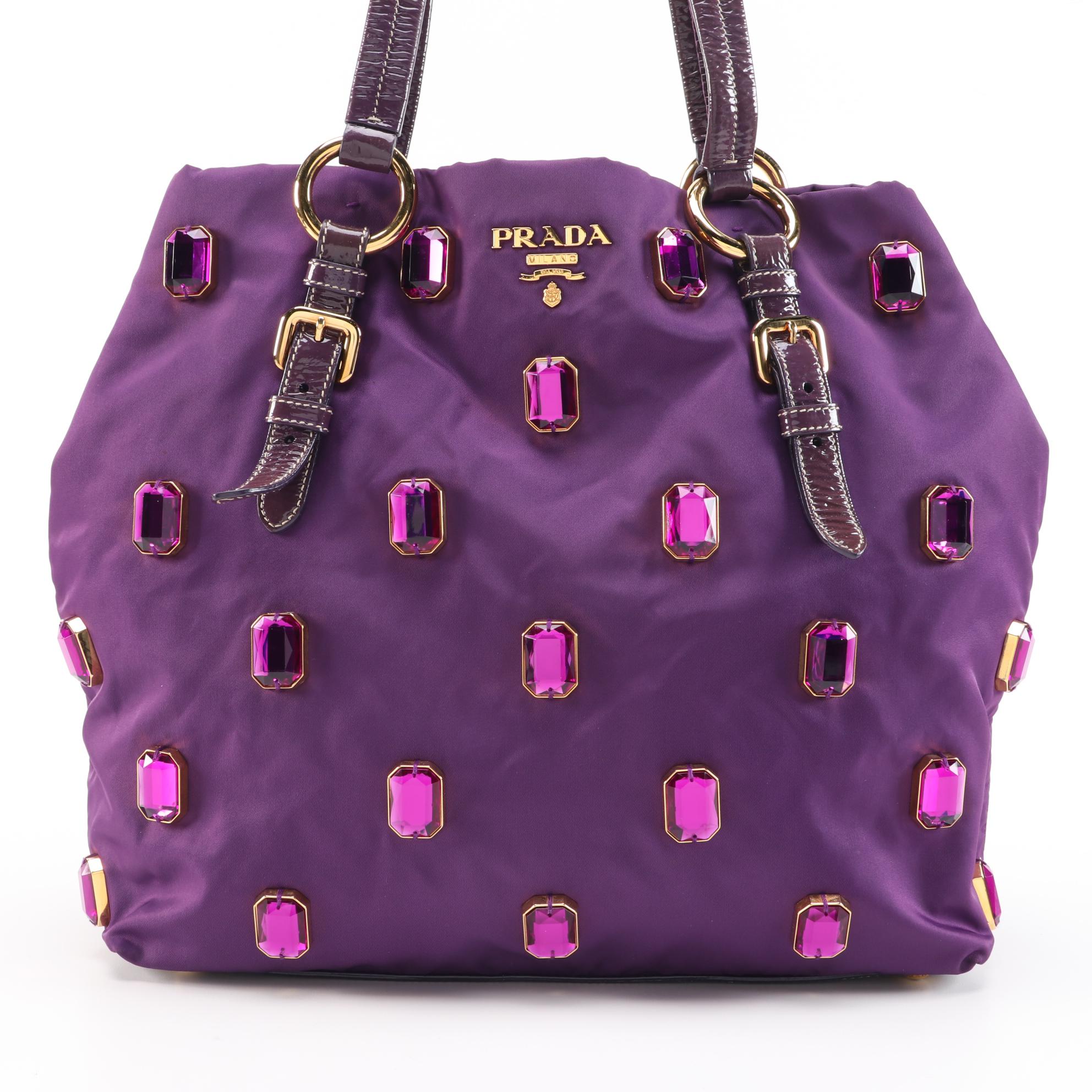 Prada Tessuto Nylon Pietre Jeweled Tote in Anemone