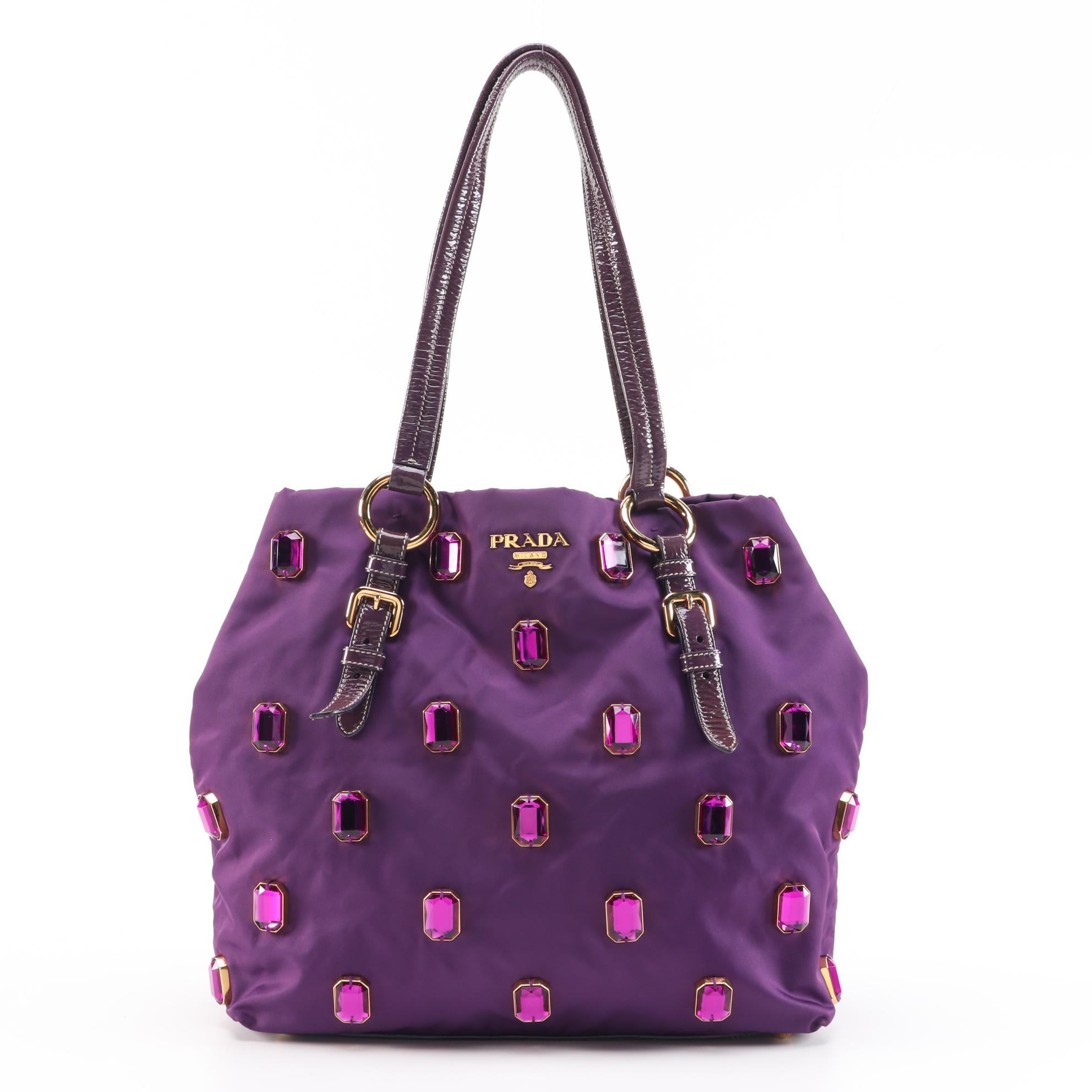 Prada Tessuto Nylon Pietre Jeweled Tote in Anemone