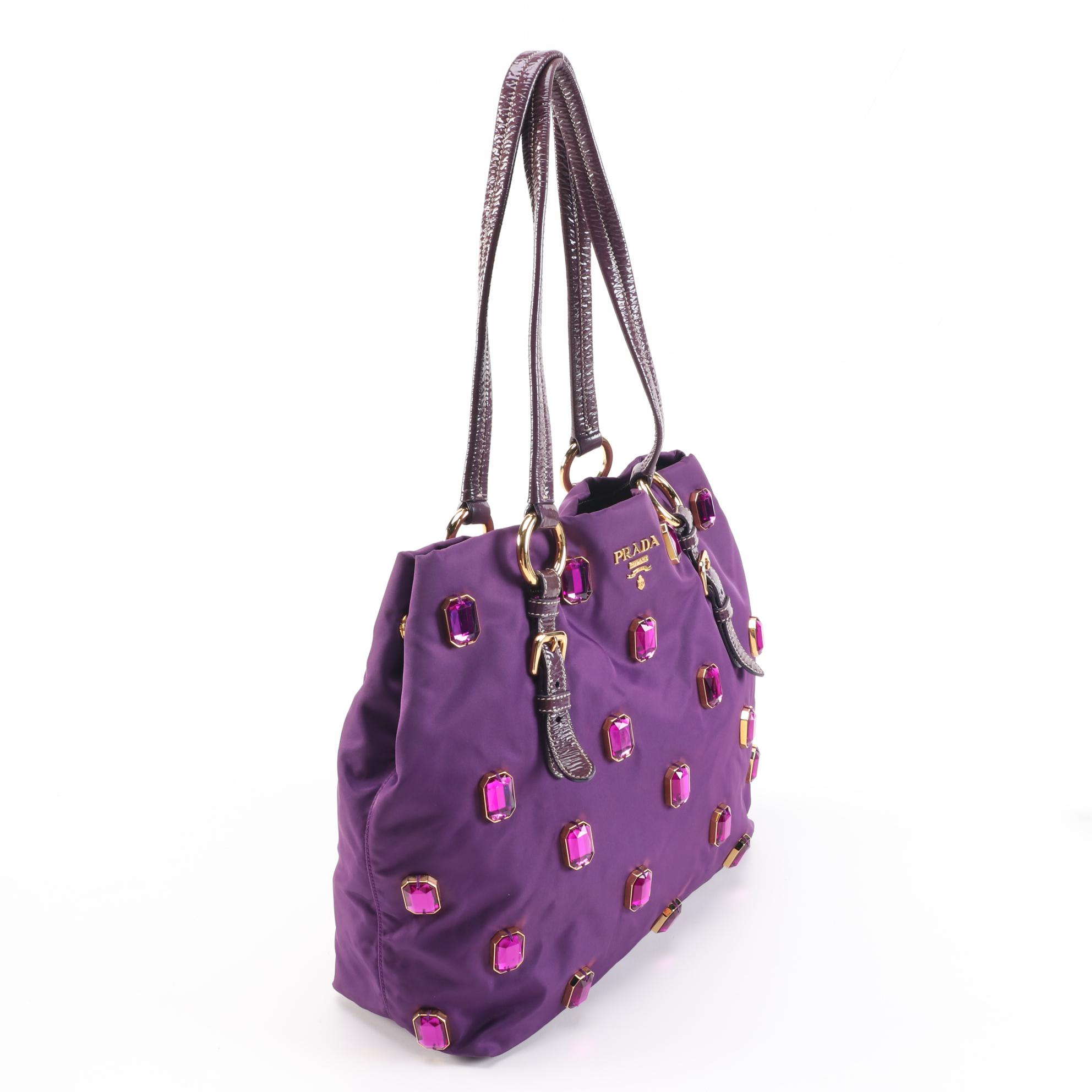 Prada Tessuto Nylon Pietre Jeweled Tote in Anemone
