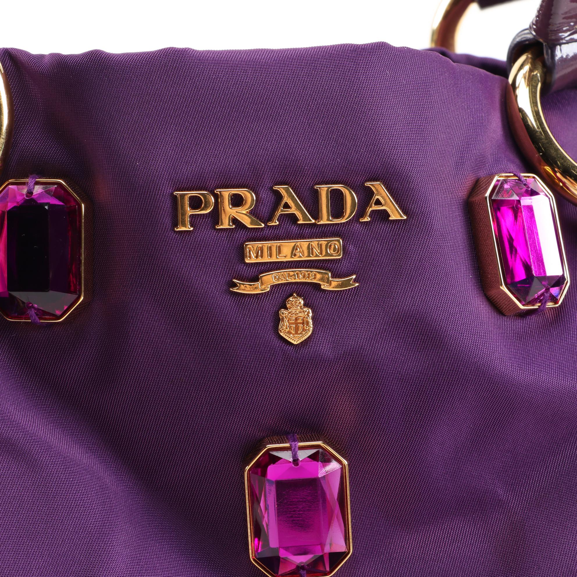 Prada Tessuto Nylon Pietre Jeweled Tote in Anemone