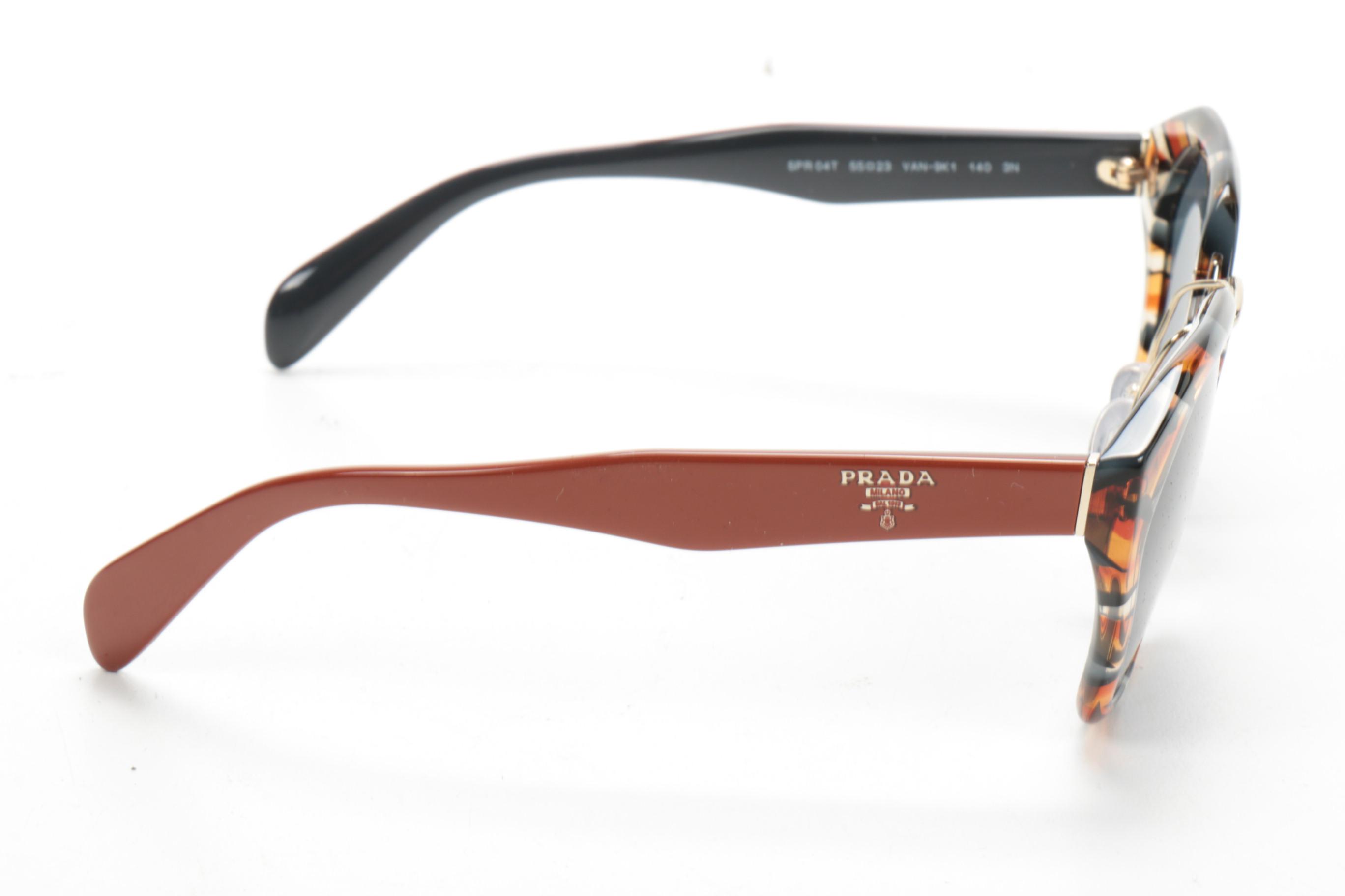 Prada SPR 04T 100% UV Protection Geometric Hexagon Sunglasses with Case