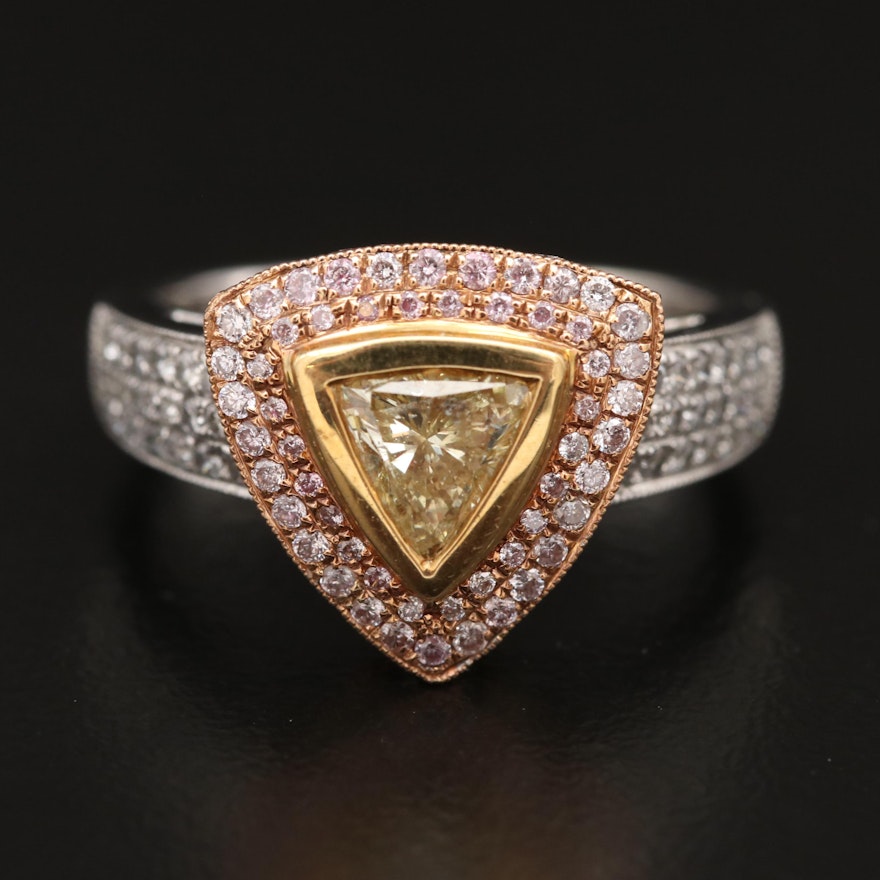 18K Tri-Color Gold 1.42 CTW Diamond Triangular Ring