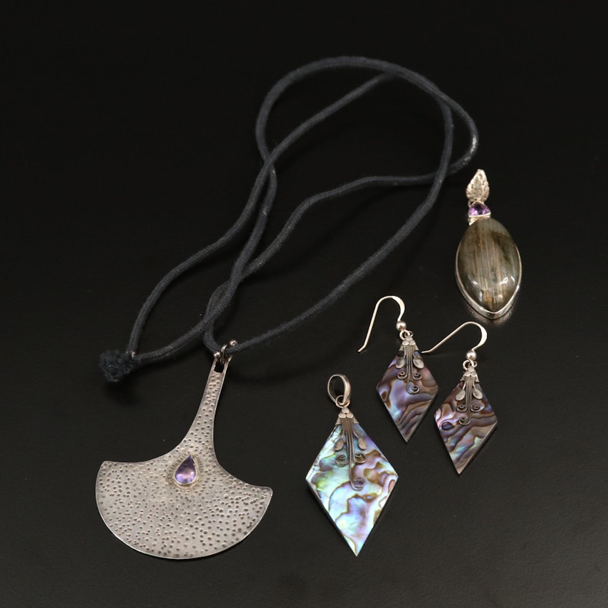 Sterling Silver Jewelry Selection with Abalone, Labradorite and Pearl Accents