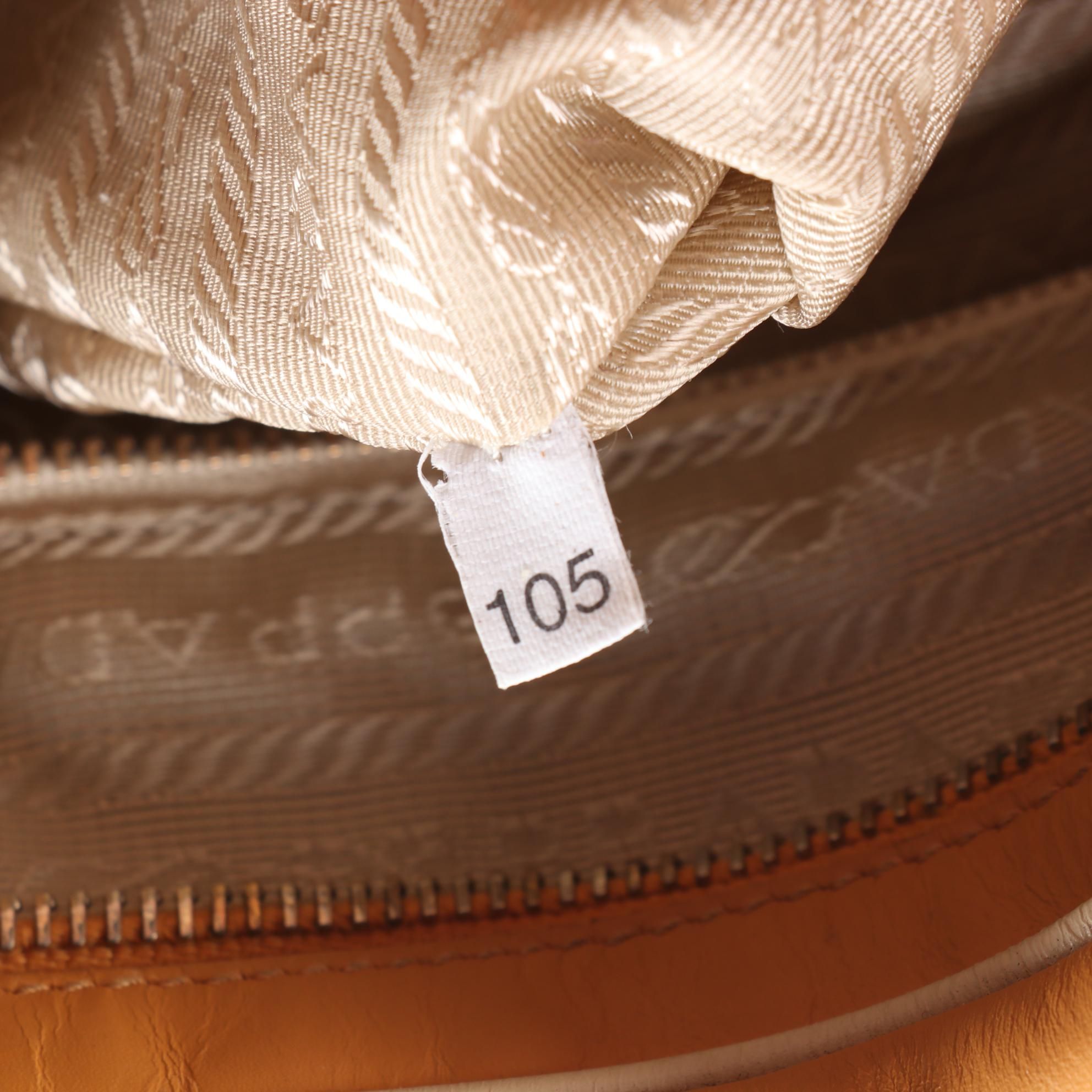 Prada Leather Bowler Handbag in Orange with White Leather Trim