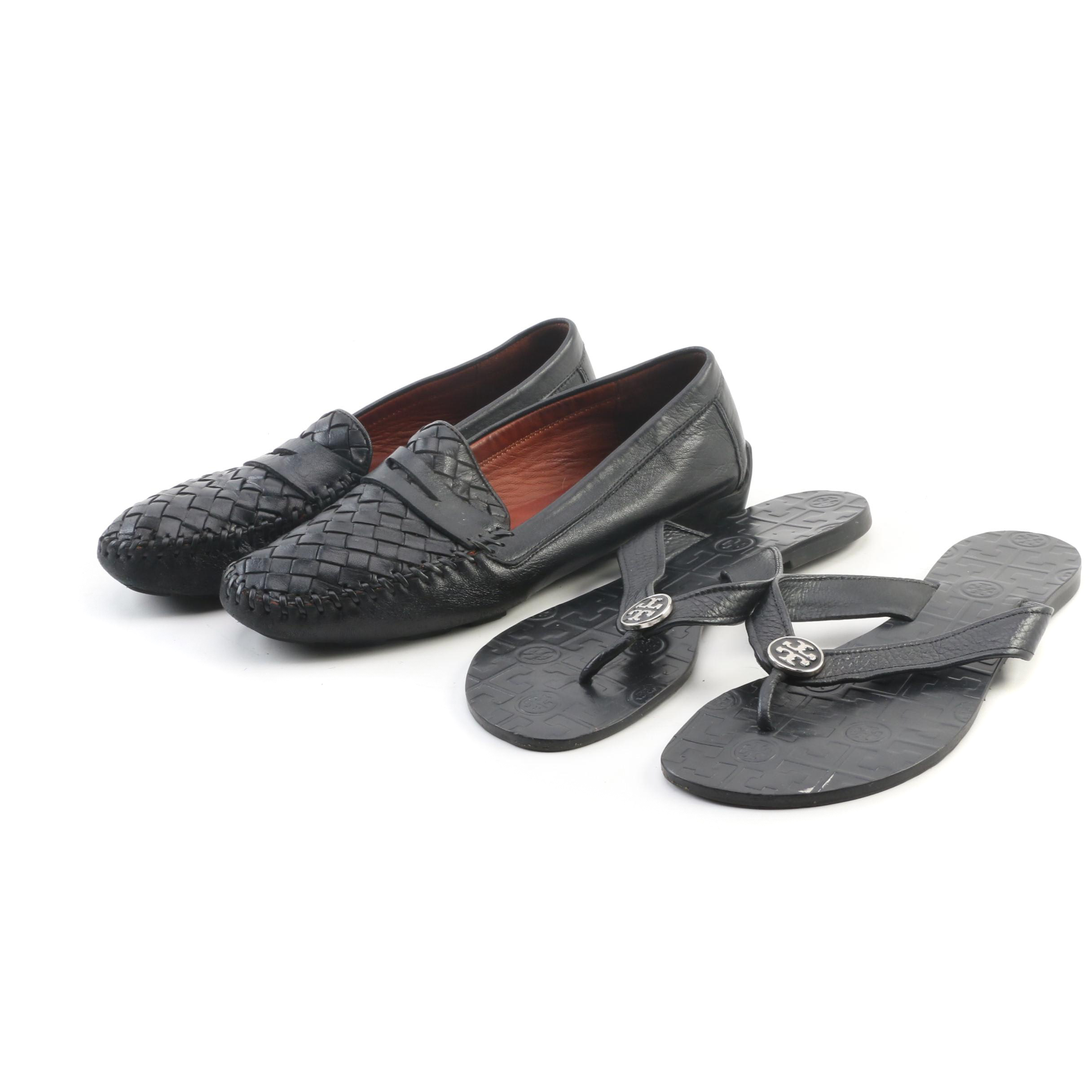 Tory Burch and Robert Zur Black Leather Flip-Flops and Loafers