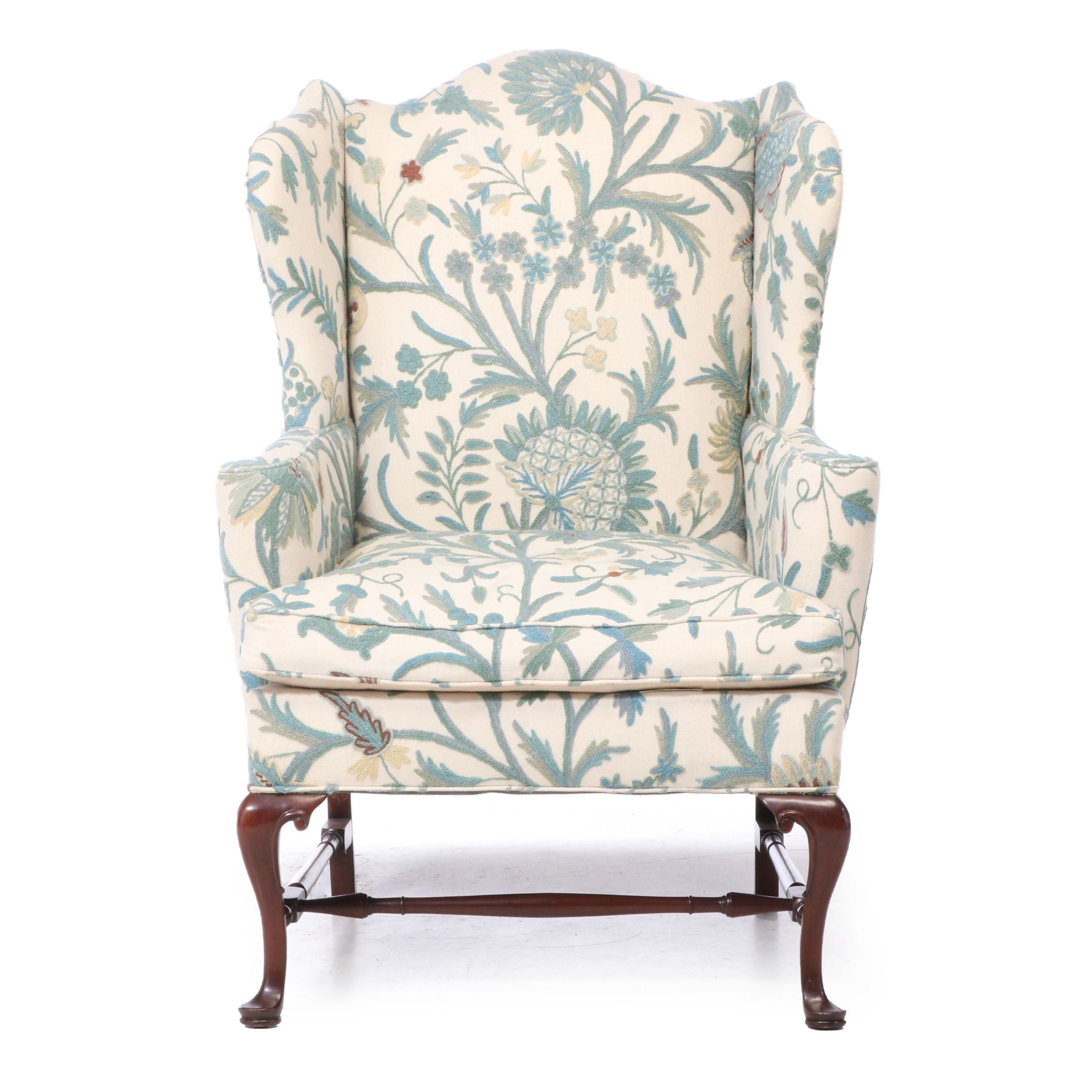 Southwood Reproductions George II Style Mahogany & Crewelwork Wingback Armchair