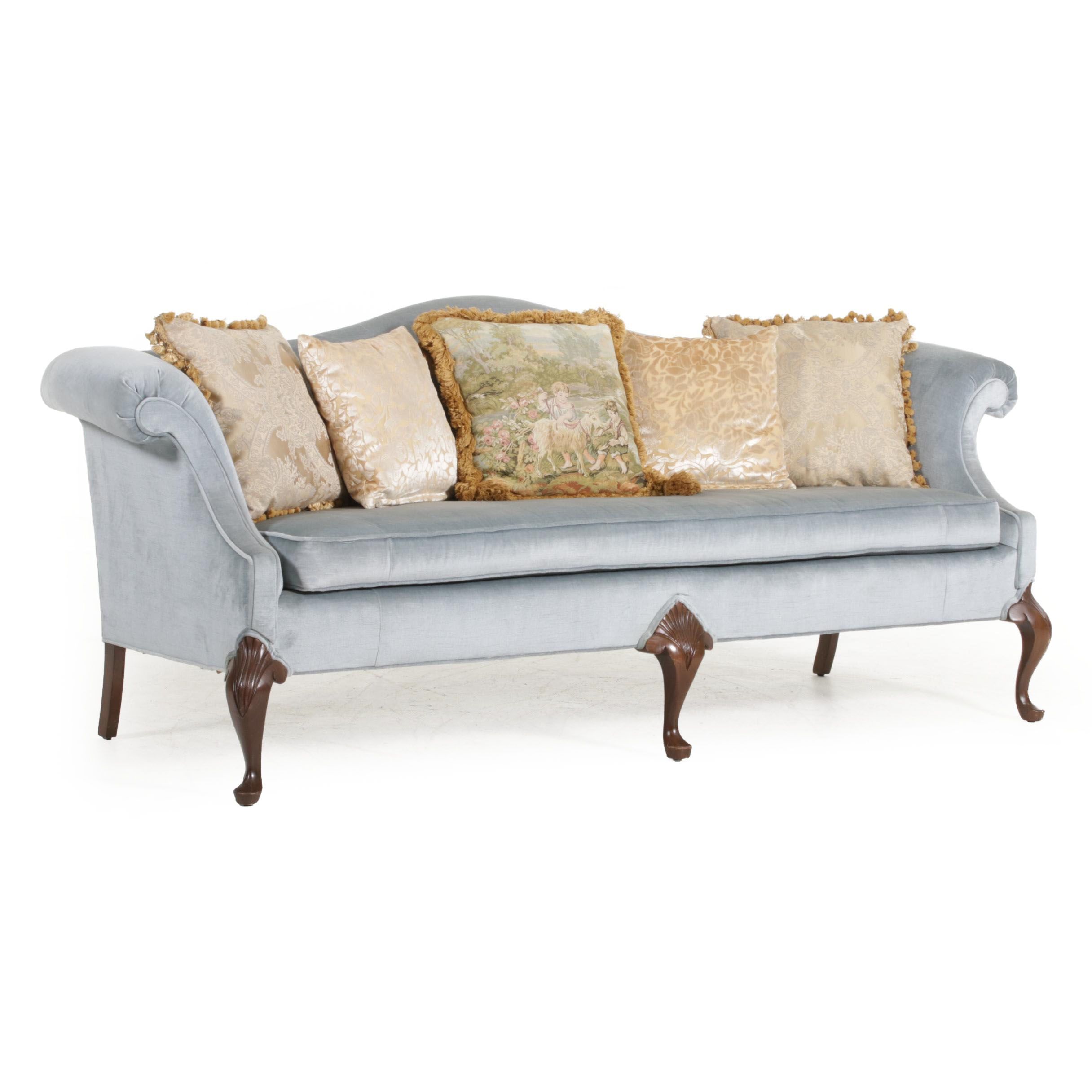 Key City Chippendale Style Camelback Sofa with Velvet Upholstery, Late 20th C.