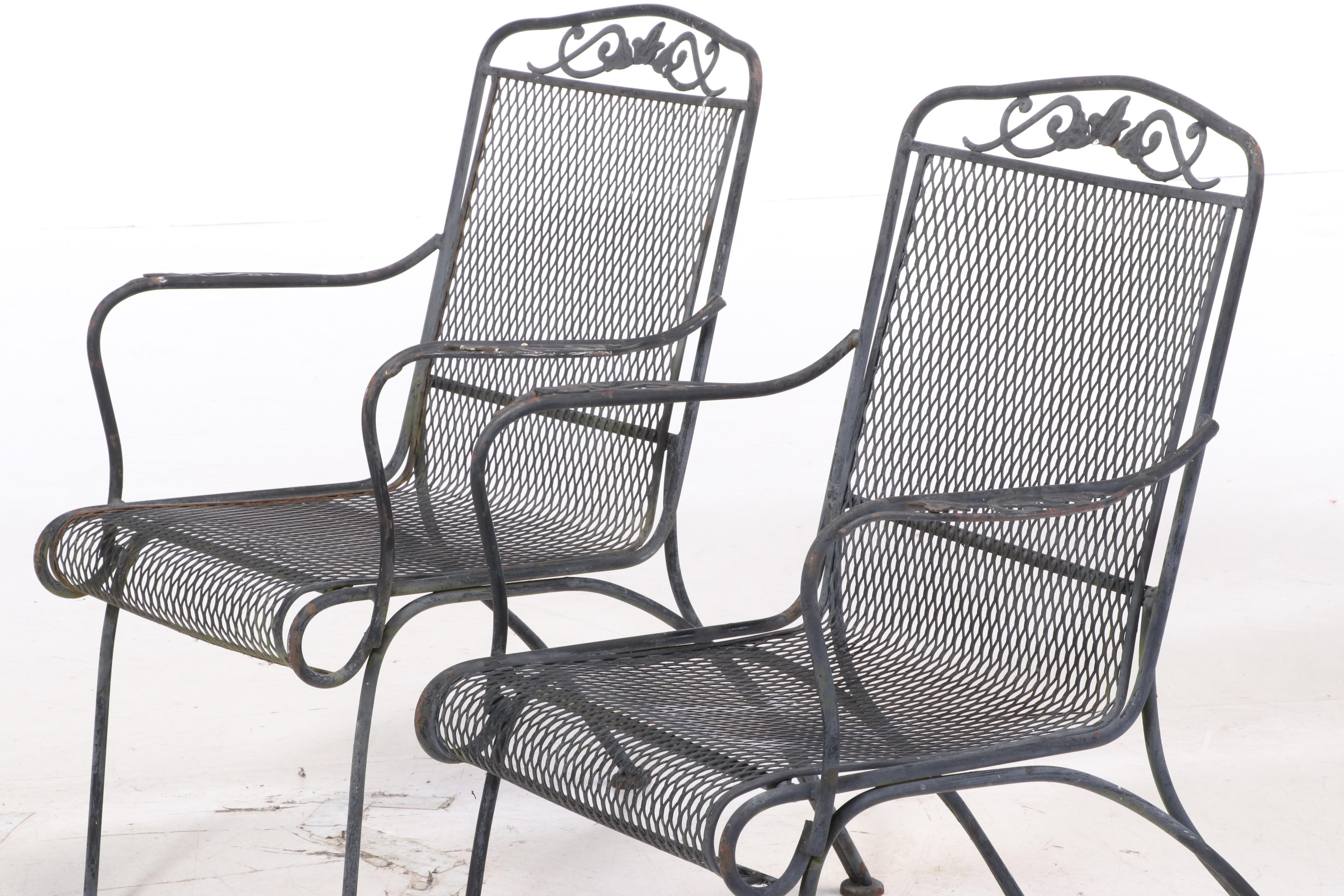 Woven Metal Mesh Patio Chairs and Bar Cart, Late 20th Century