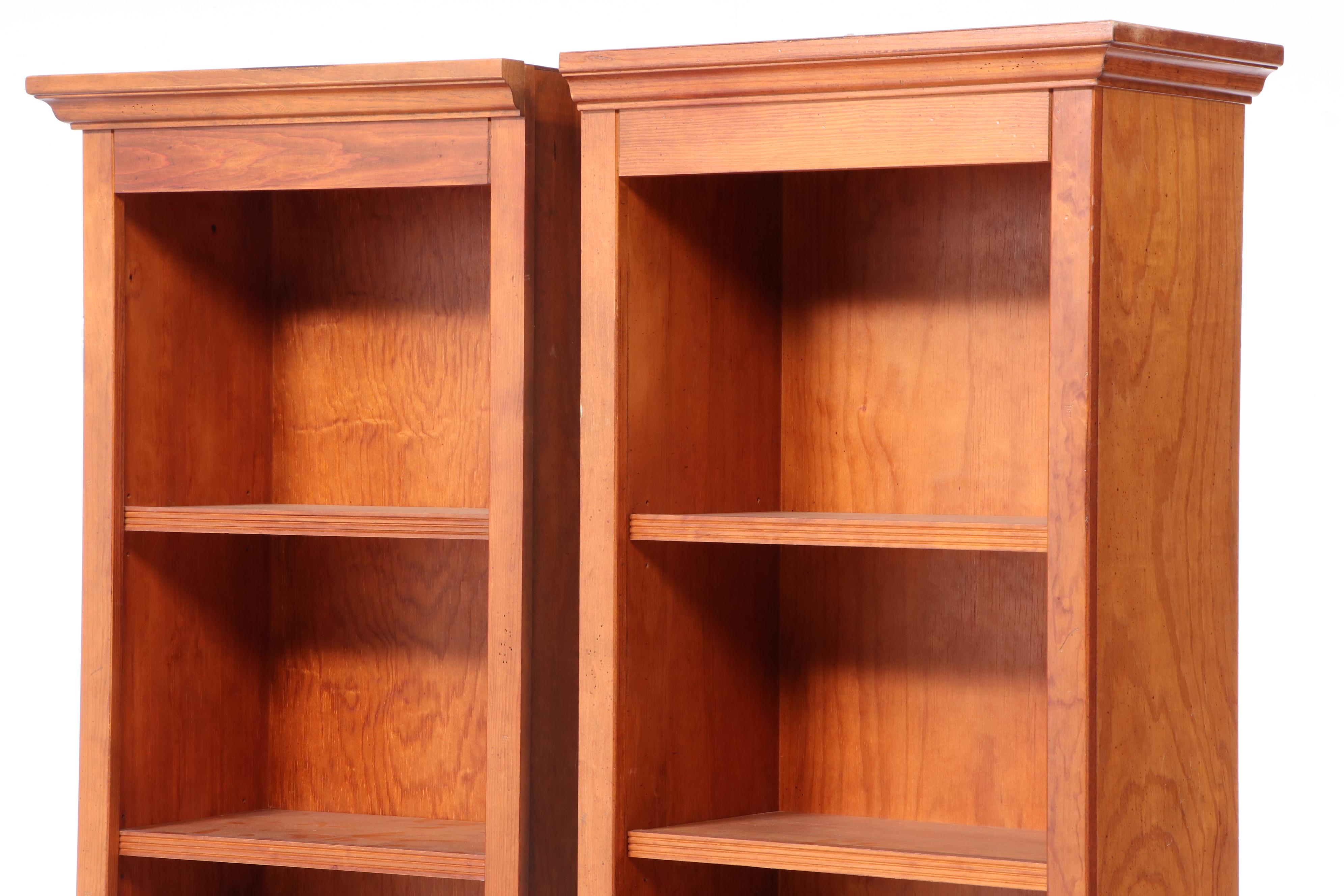 Pair of Hamilton Heritage American Primitive Style Stained Pine Bookcases