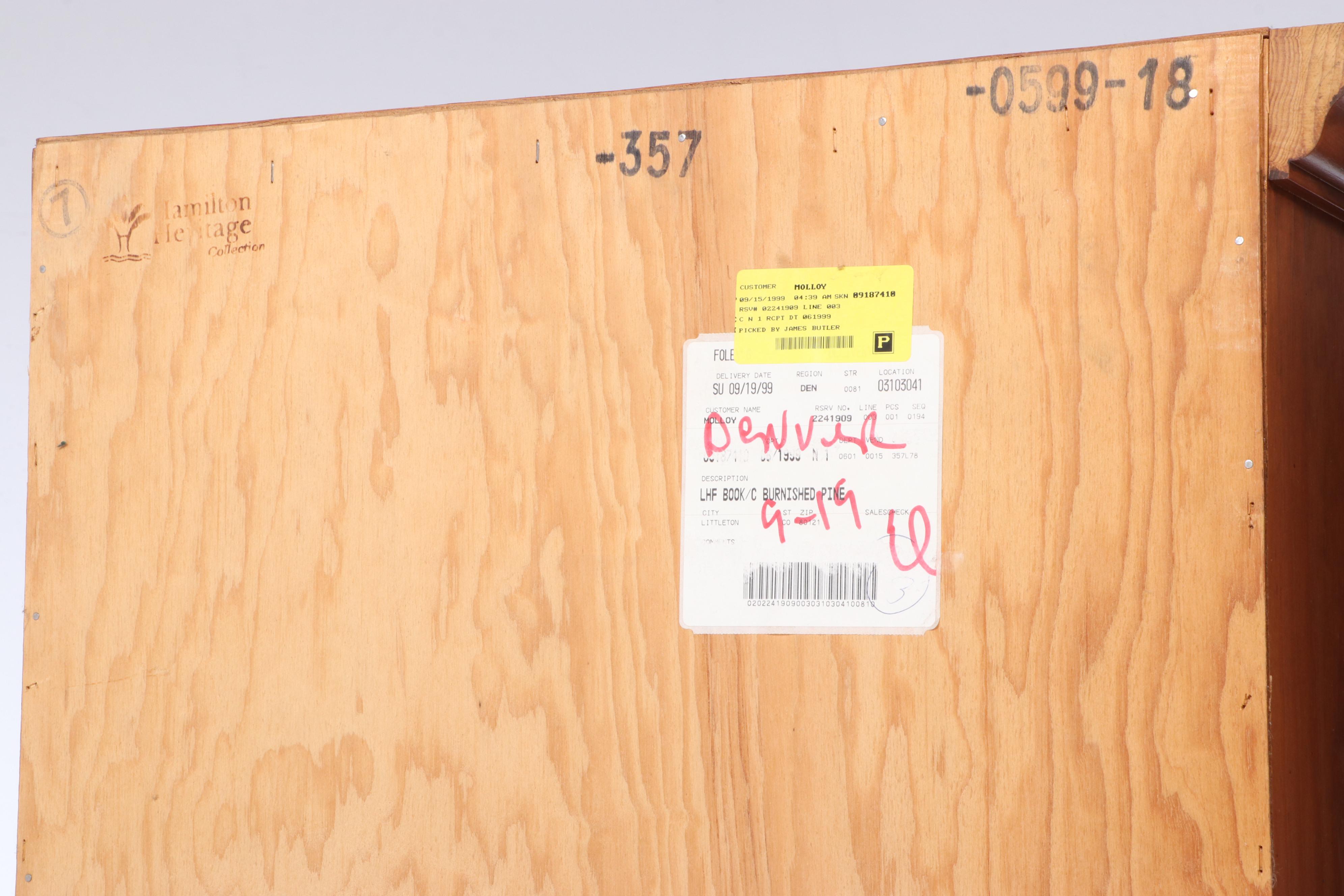 Pair of Hamilton Heritage American Primitive Style Stained Pine Bookcases