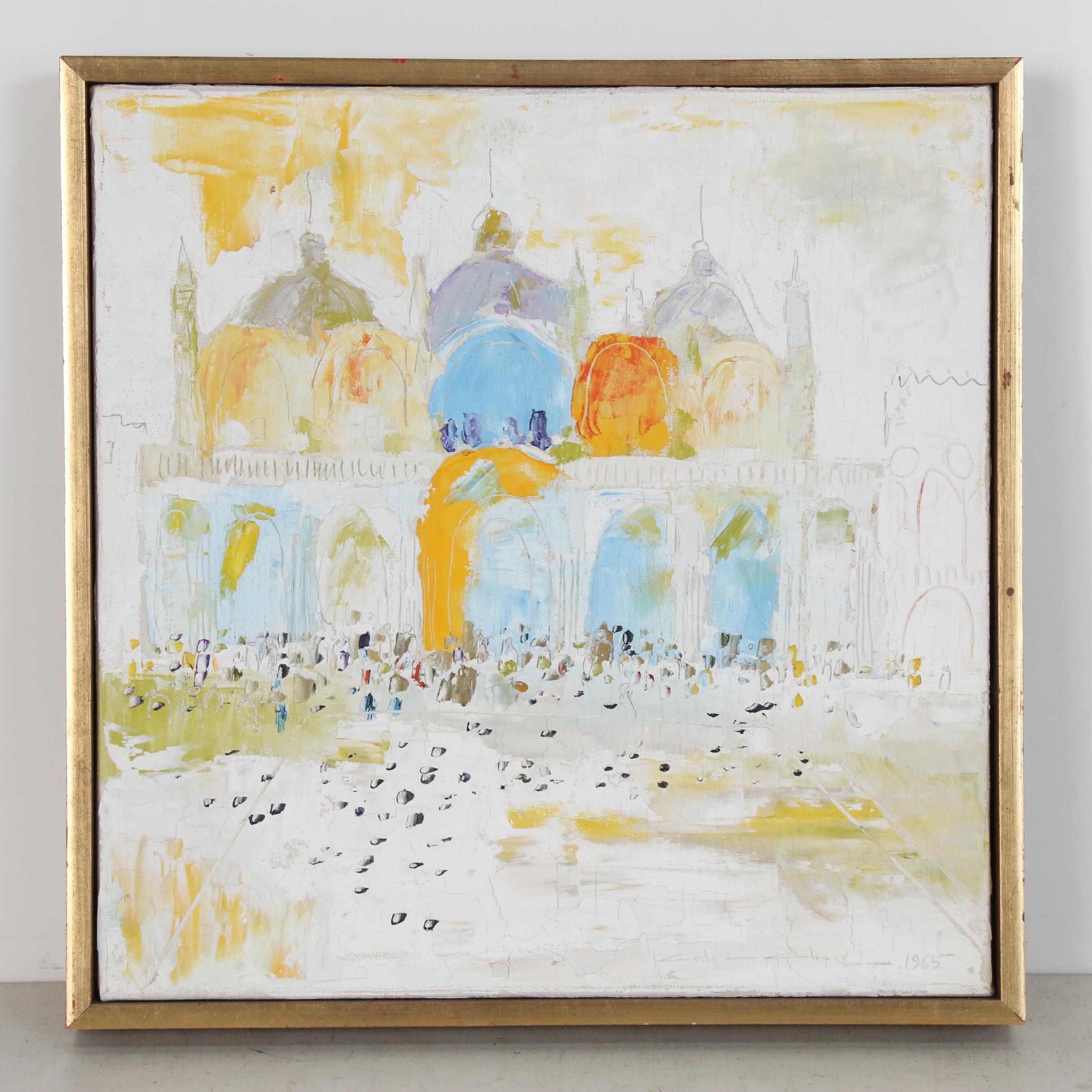 Cedric Chang Oil Painting "St. Mark's Basilica in the Afternoon Sun", 1965