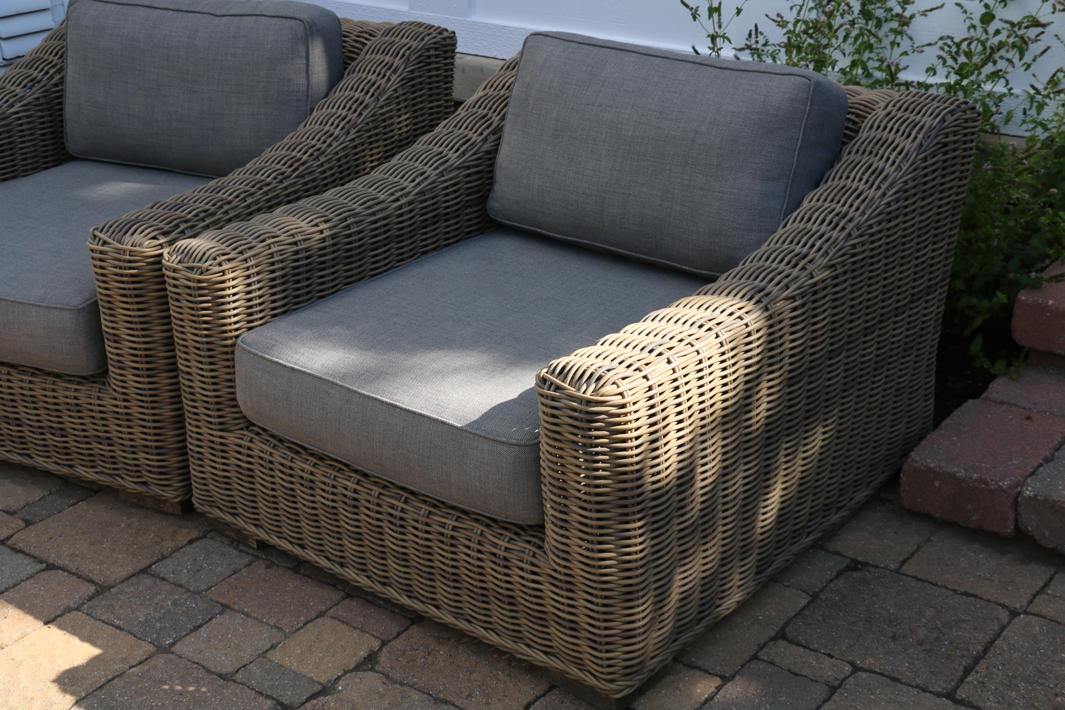 Restoration Hardware "Provence Collection" Wicker Patio Armchairs, Pair