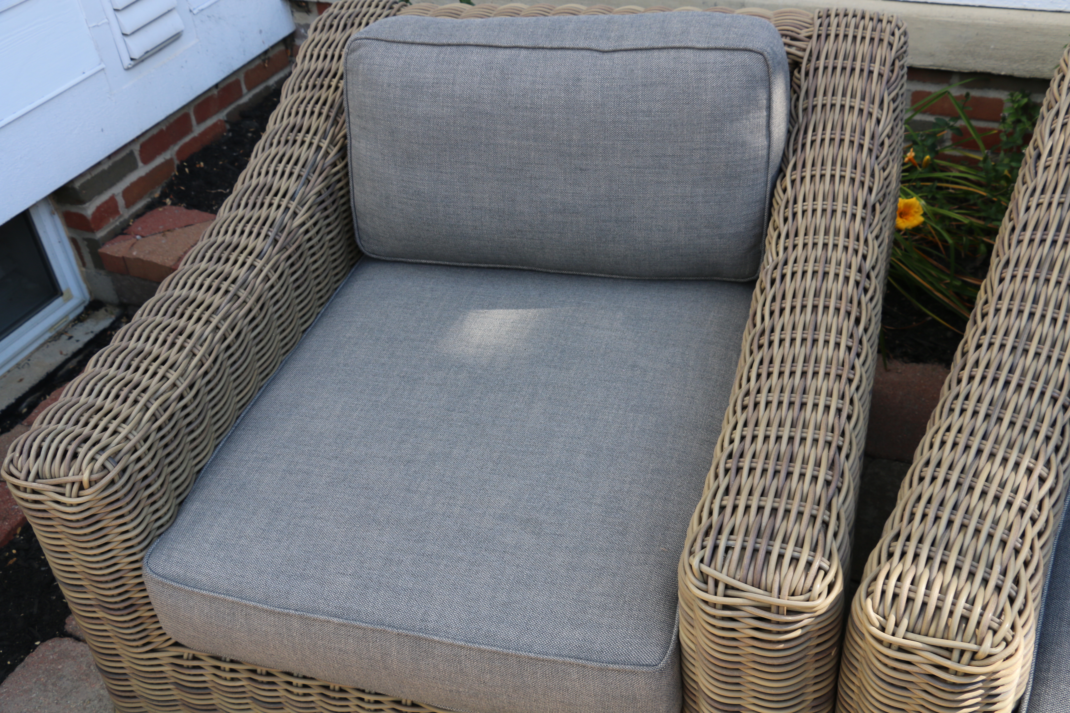 Restoration Hardware "Provence Collection" Wicker Patio Armchairs, Pair