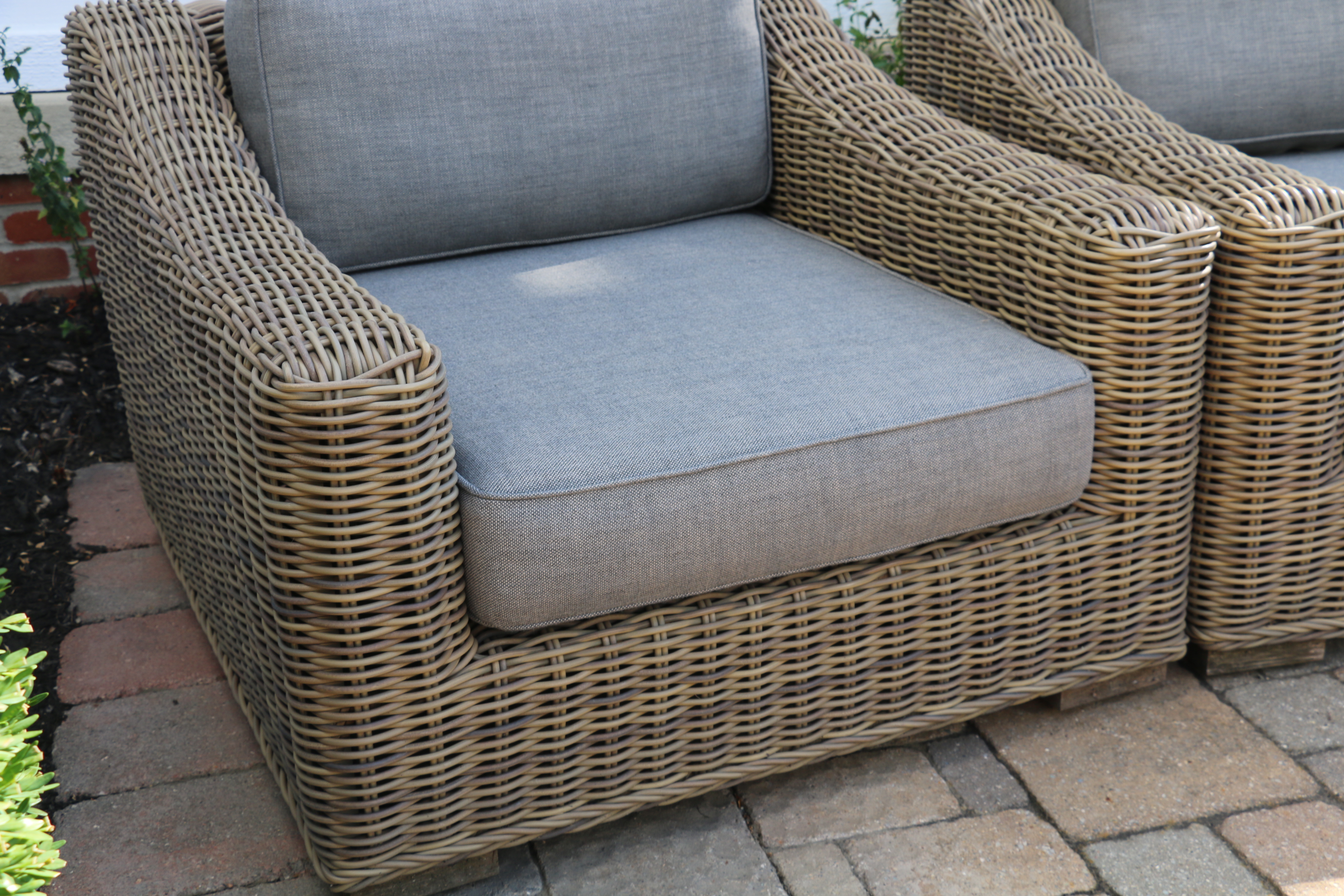 Restoration Hardware "Provence Collection" Wicker Patio Armchairs, Pair