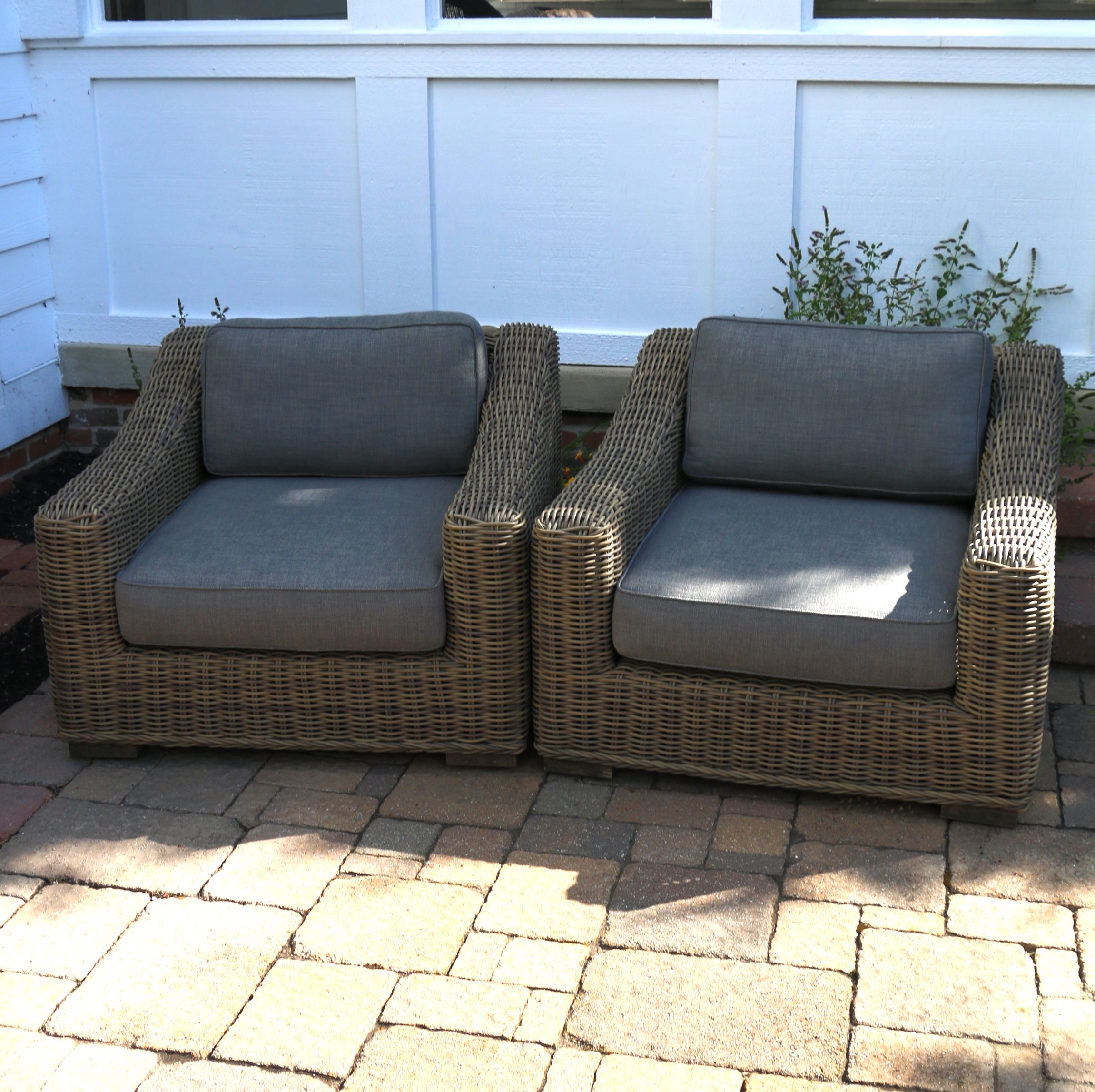 Restoration Hardware "Provence Collection" Wicker Patio Armchairs, Pair