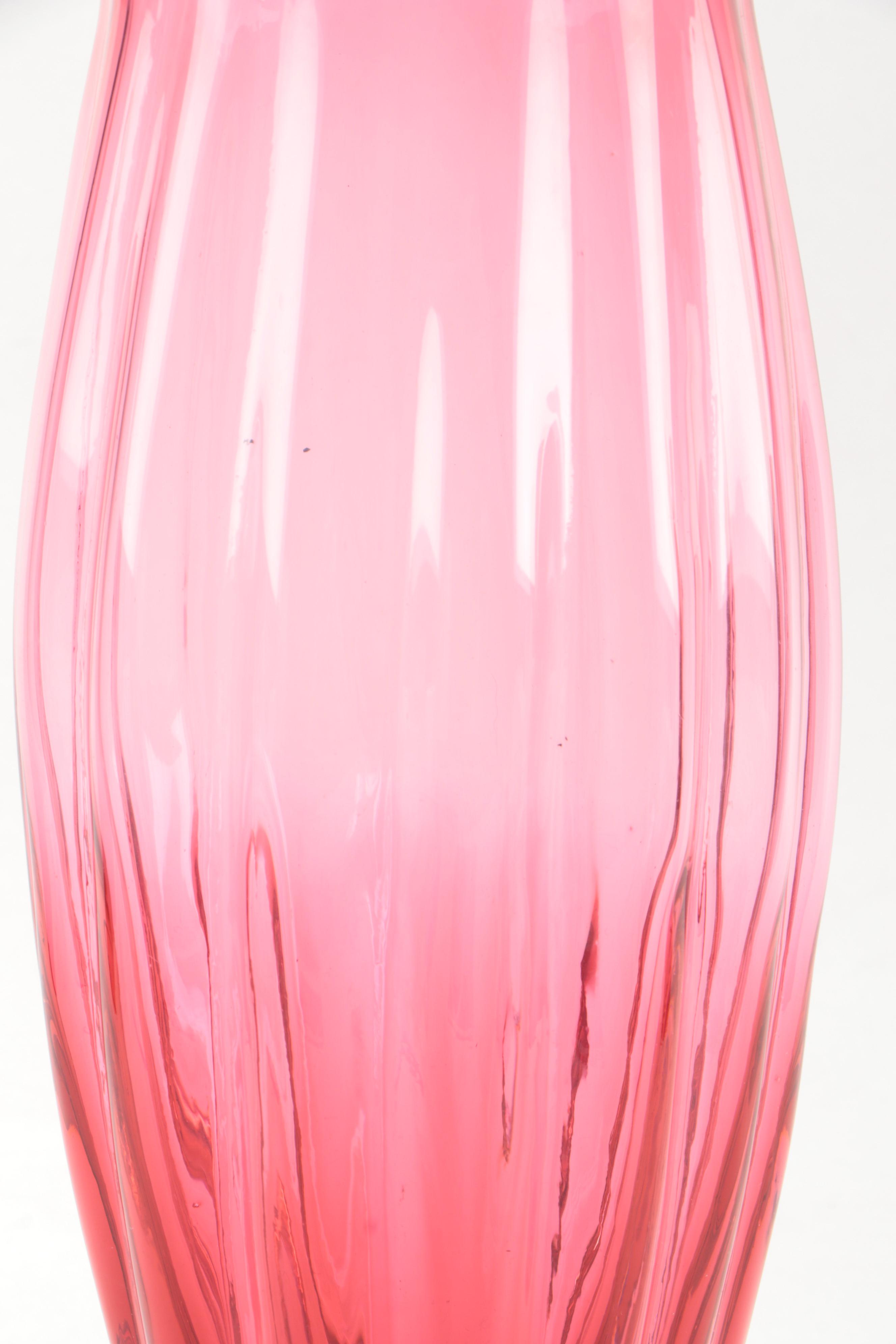 Cranberry Glass Fluted Ruffle Edge Vase, Mid 20th Century