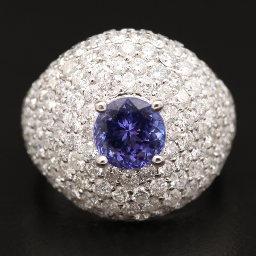 18K Tanzanite and Pavé 3.65 CTW Diamond Ring