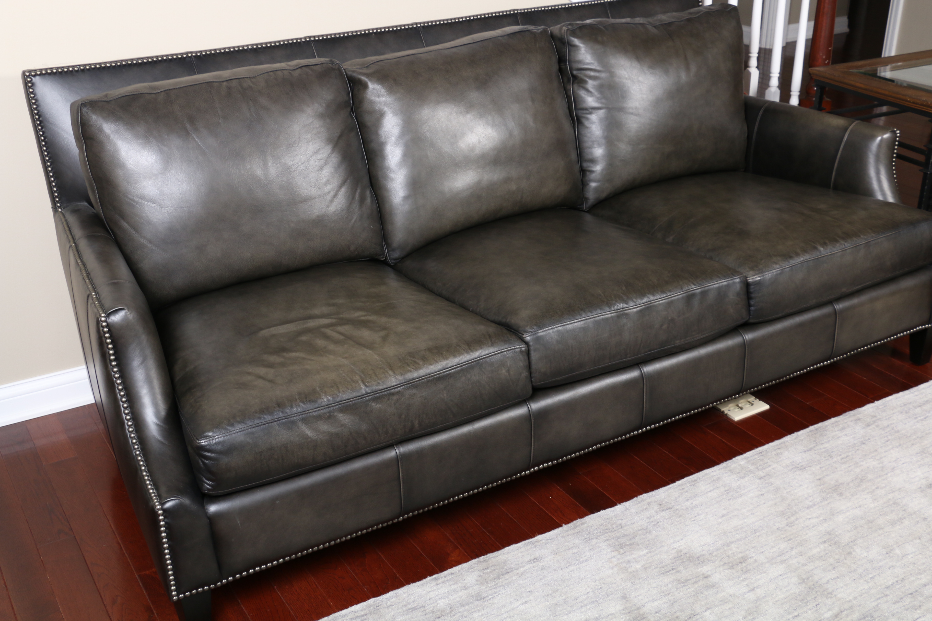 Bernhardt Leather Sofa with Nailhead Trim