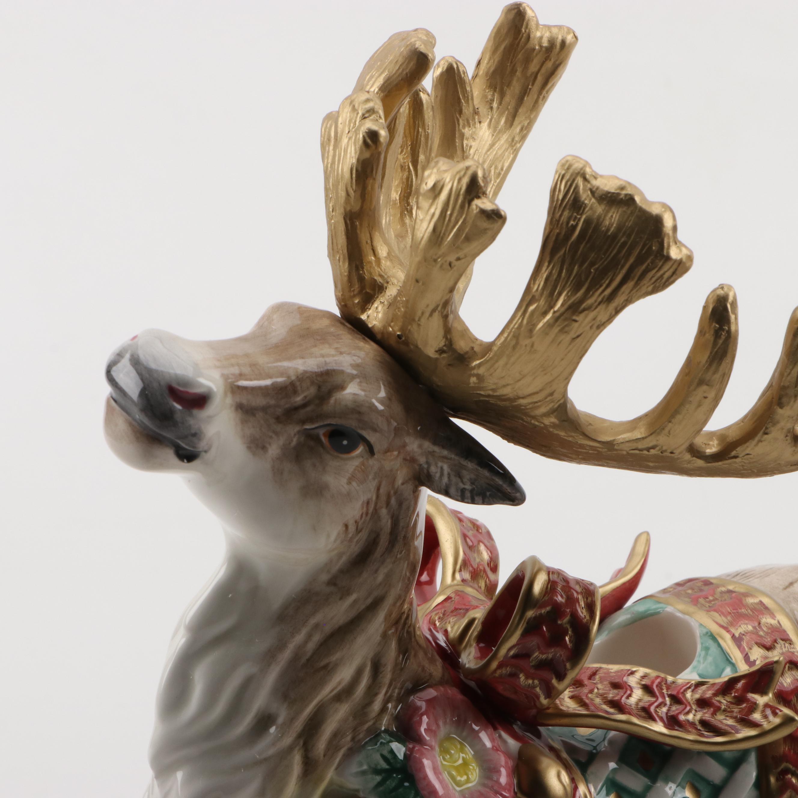 Fitz and Floyd Christmas Elves Tree Pitcher, Deer Candleholder, and more