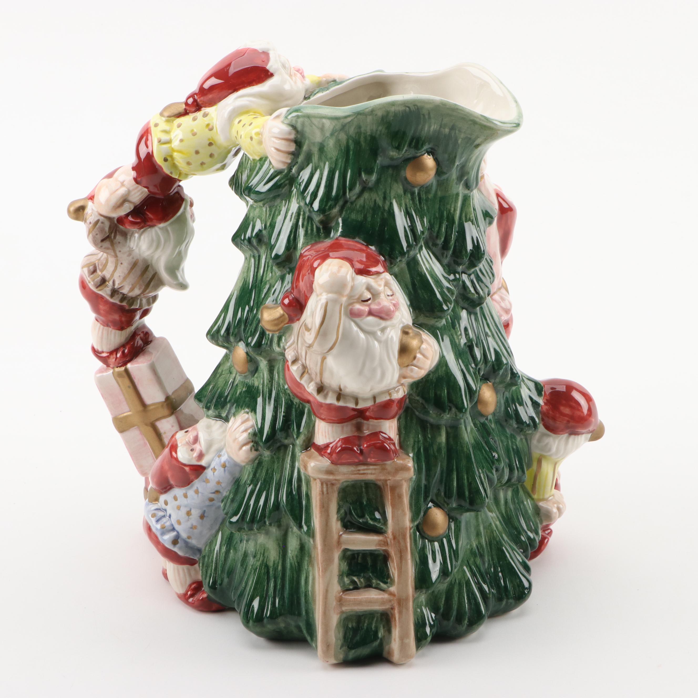 Fitz and Floyd Christmas Elves Tree Pitcher, Deer Candleholder, and more