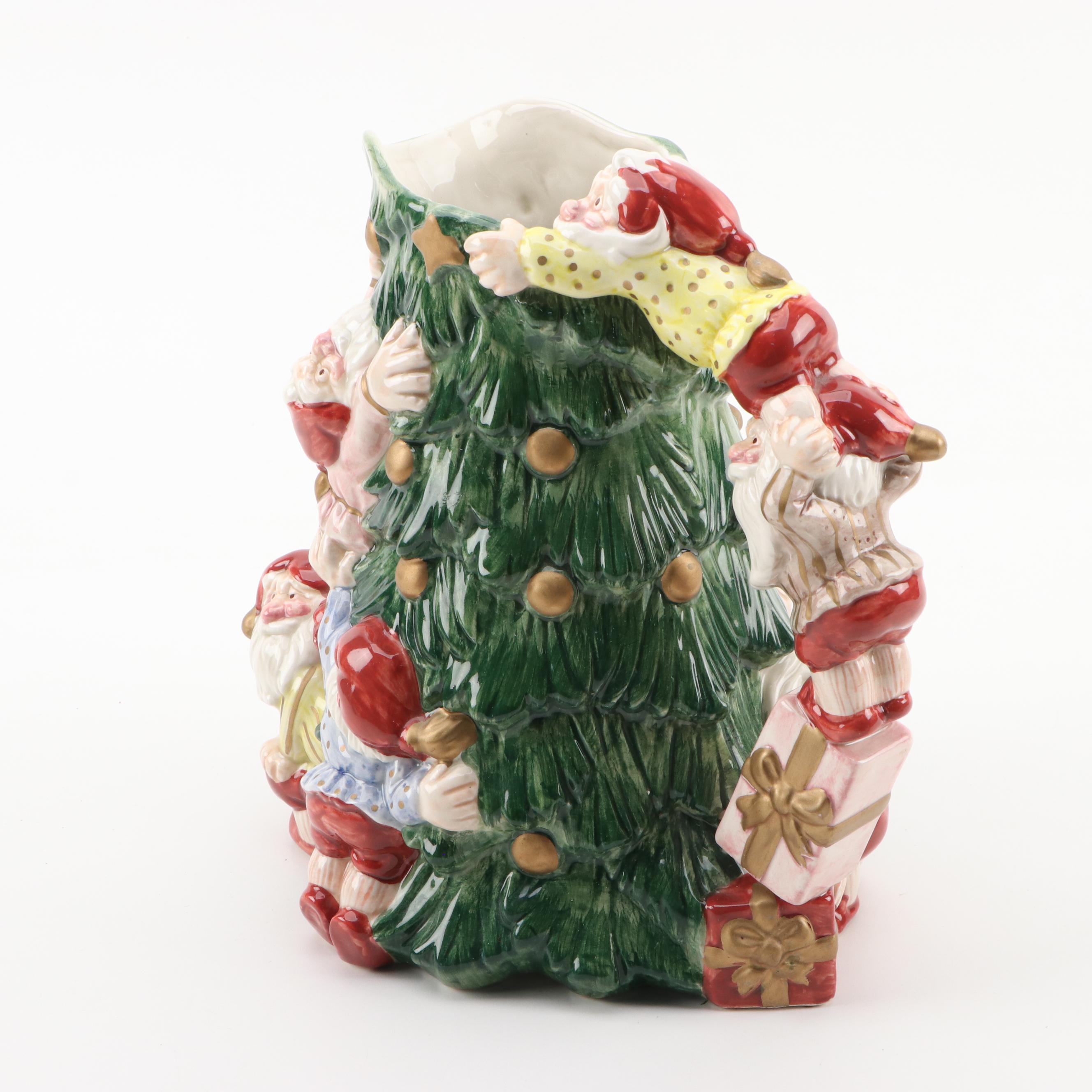 Fitz and Floyd Christmas Elves Tree Pitcher, Deer Candleholder, and more