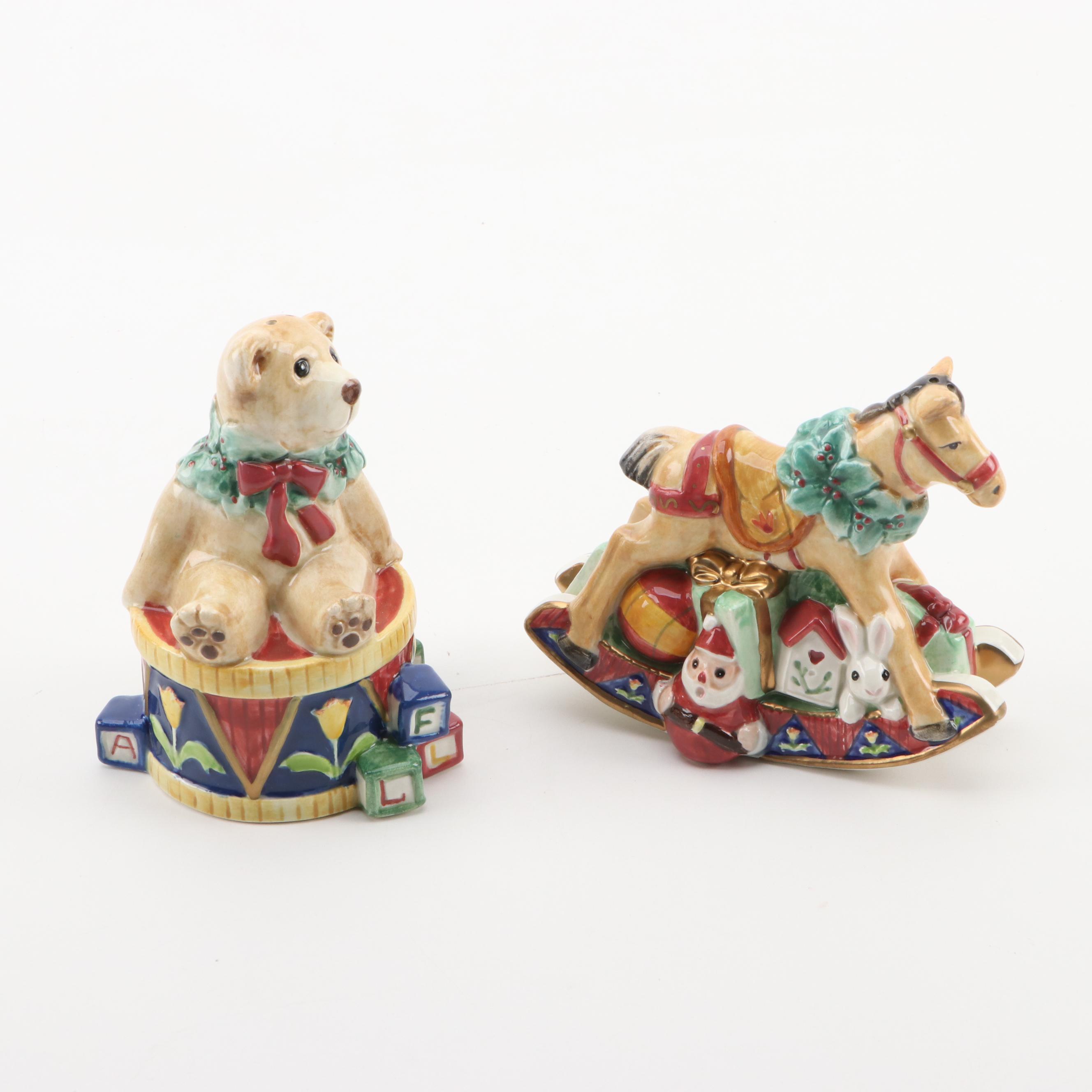 Fitz and Floyd Christmas Elves Tree Pitcher, Deer Candleholder, and more