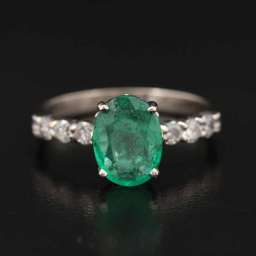 14K 2.07 CT Emerald and Diamond Ring with Floral Setting and GIA Report