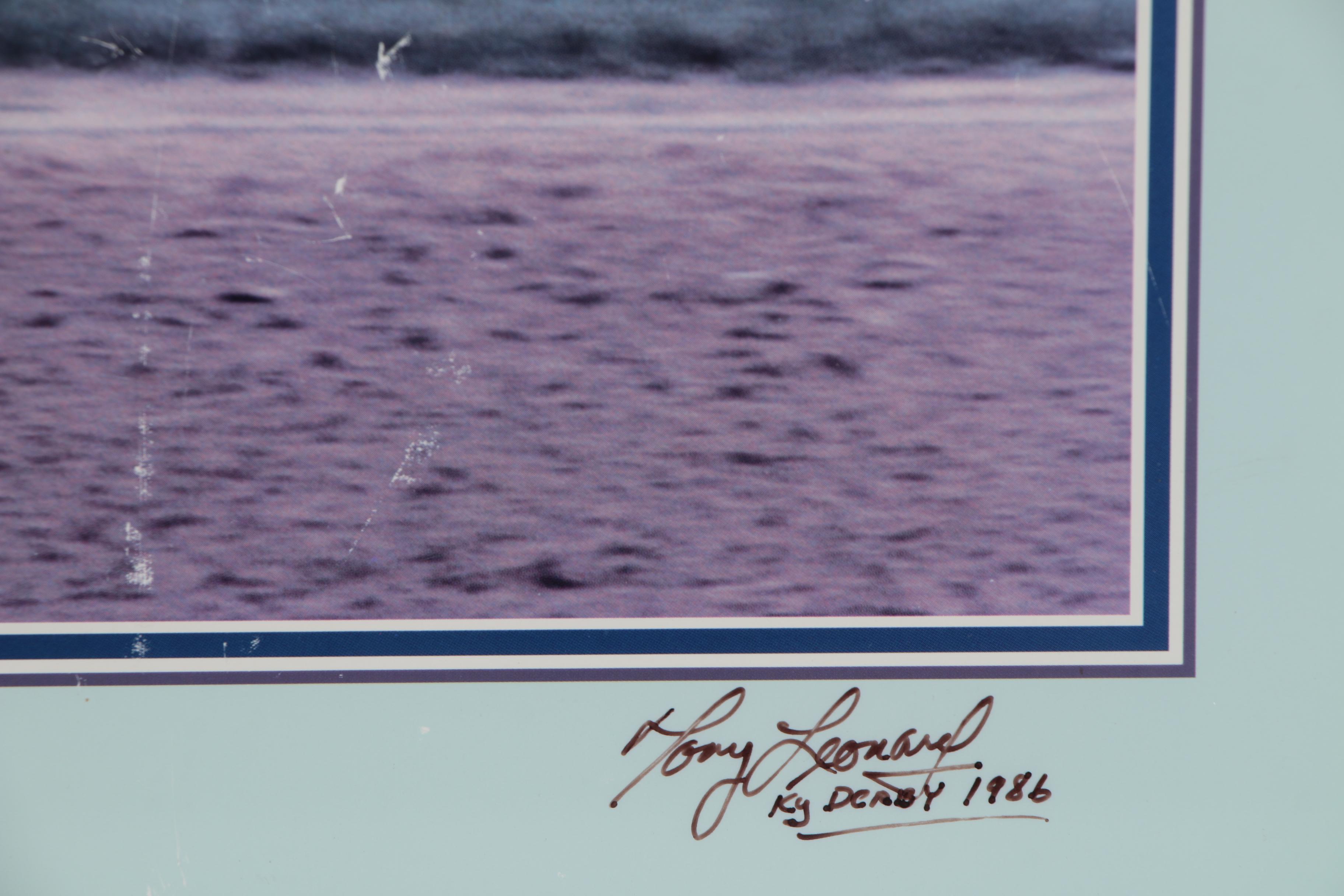 Tony Leonard Signed Secretariat Lithograph, Framed