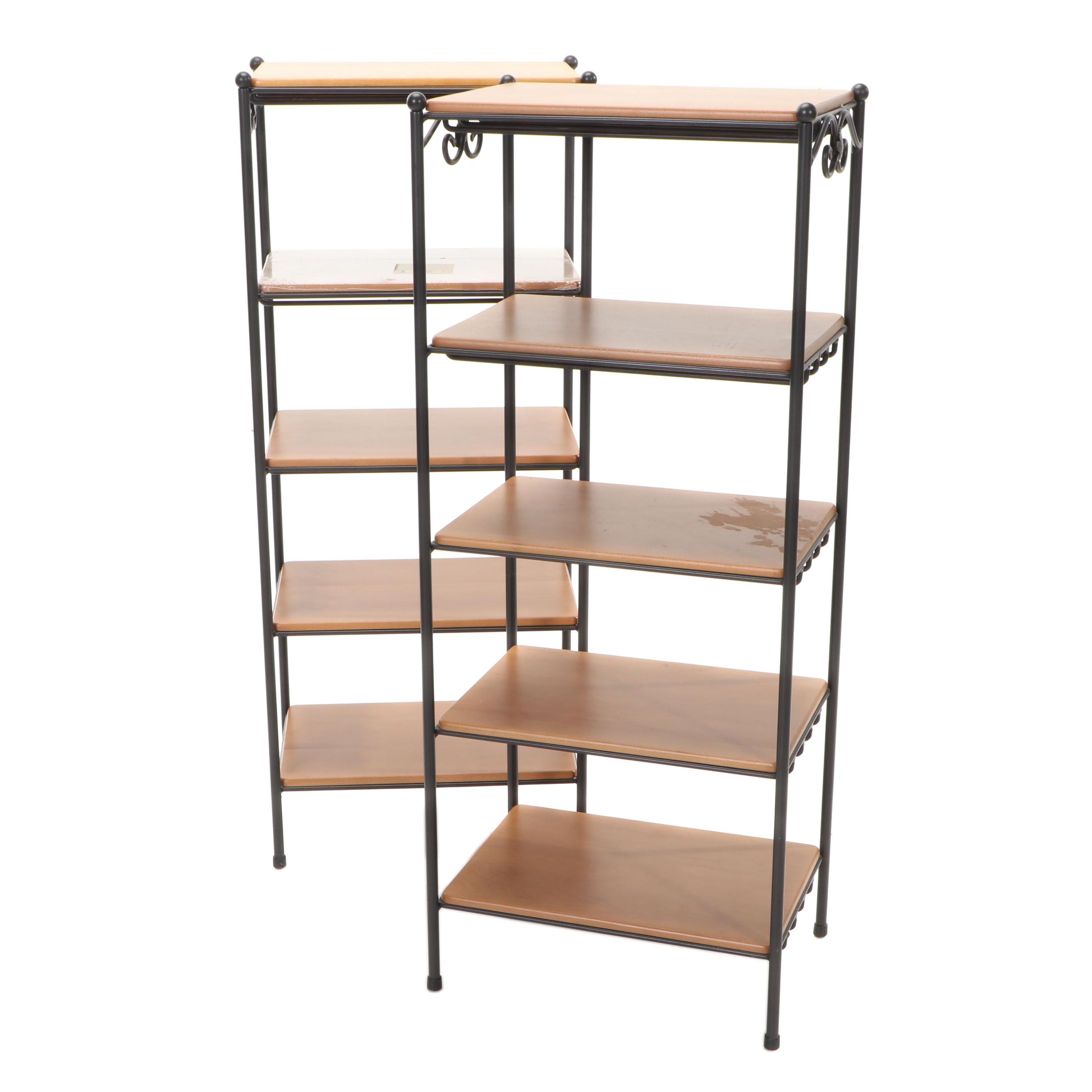 Pair of Longaberger Wrought Metal and Maple Five Tier Shelves