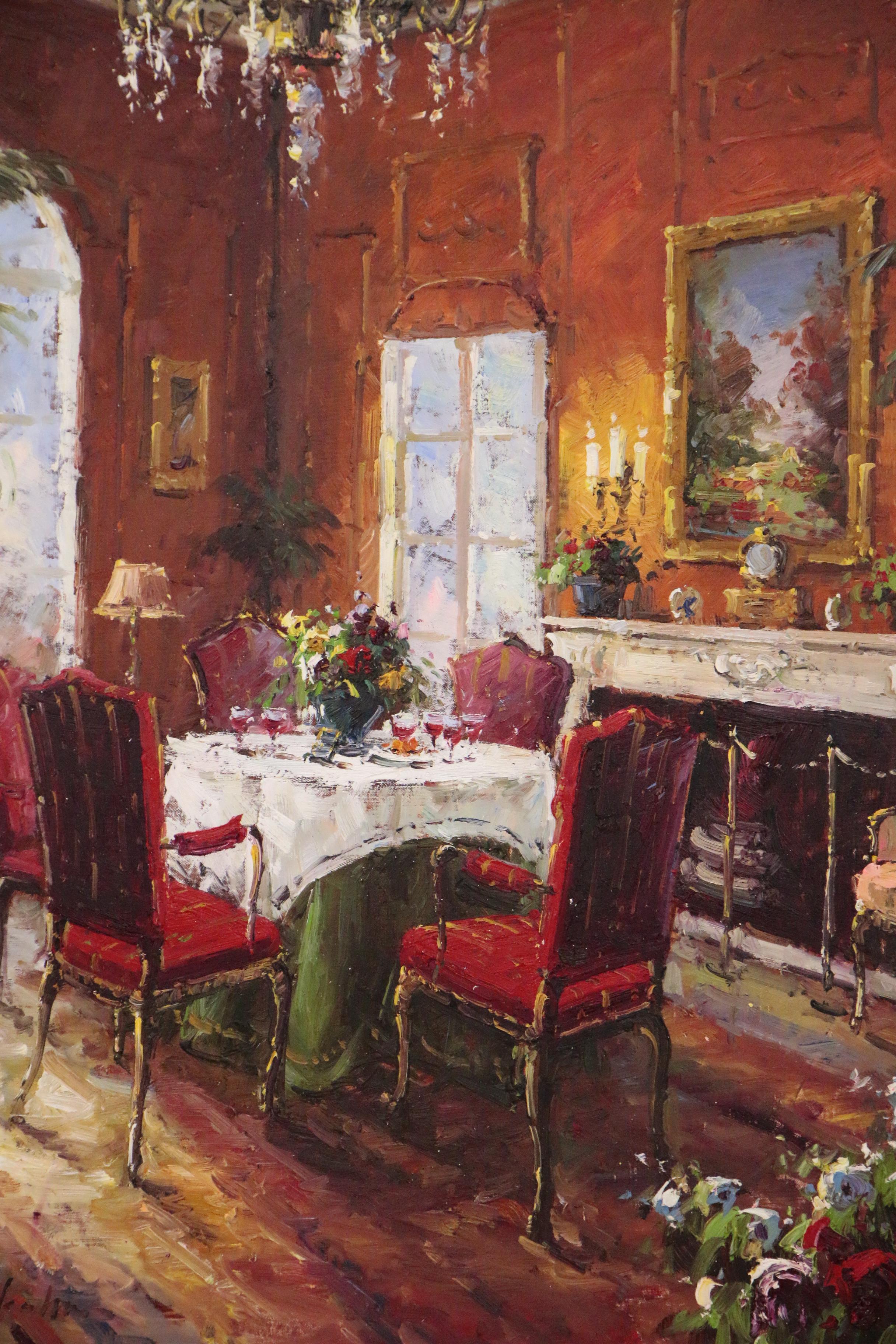 Jasper Kahn Oil Painting of Interior Scene, 21st Century