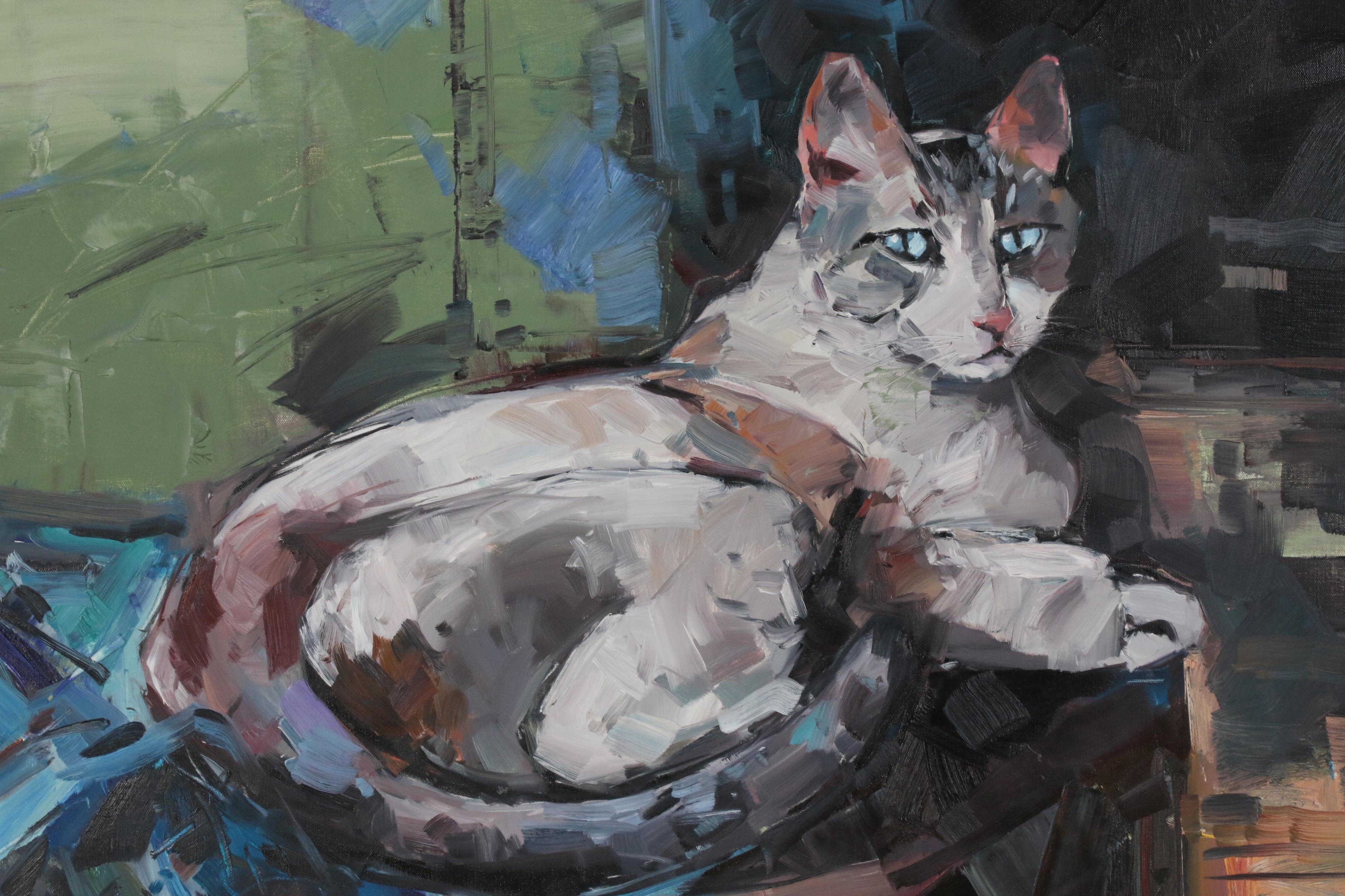 Jose Trujillo Oil Painting "Resting Cat", 2020