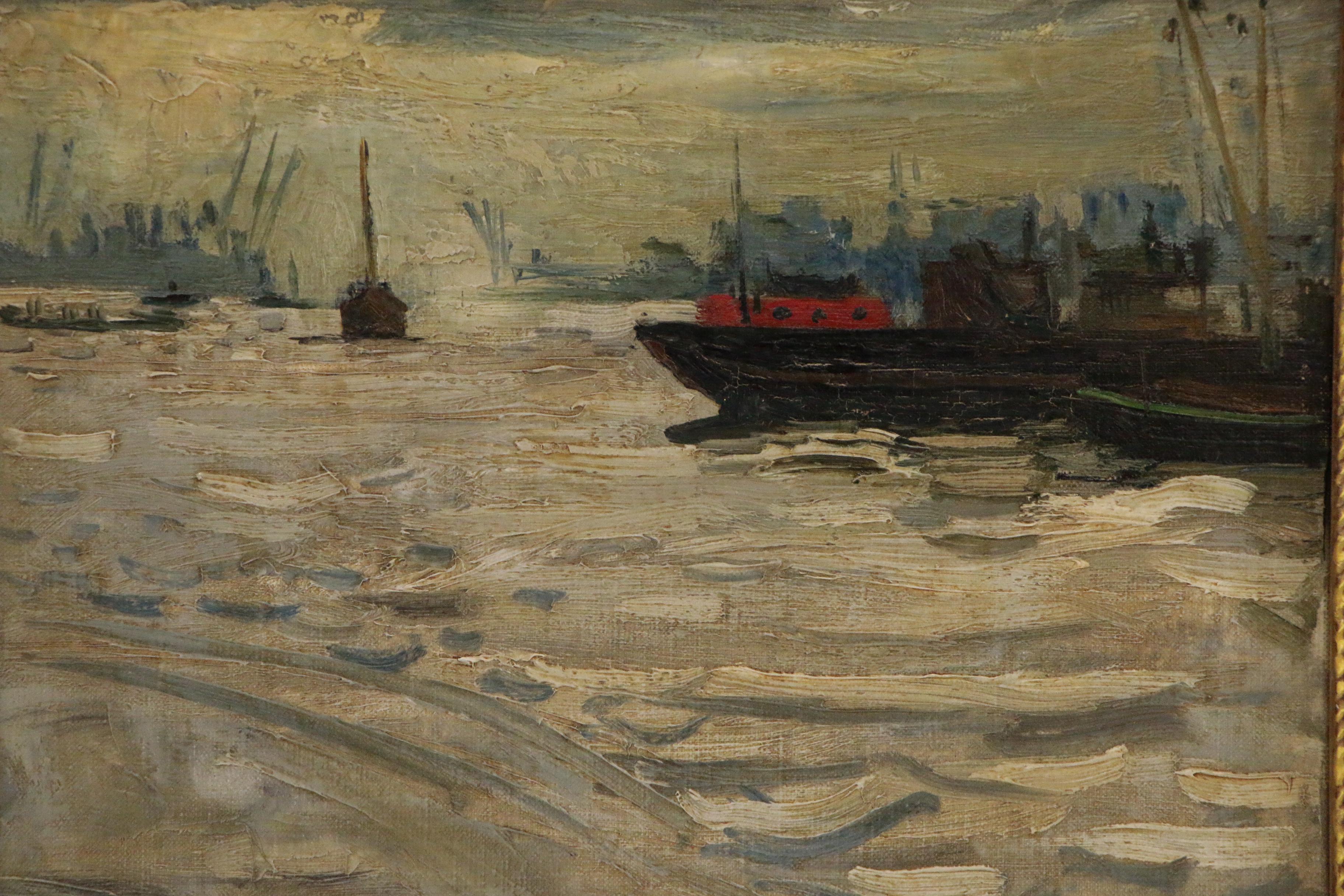 Paul Collomb Nautical Oil Painting "Amsterdam 1950"