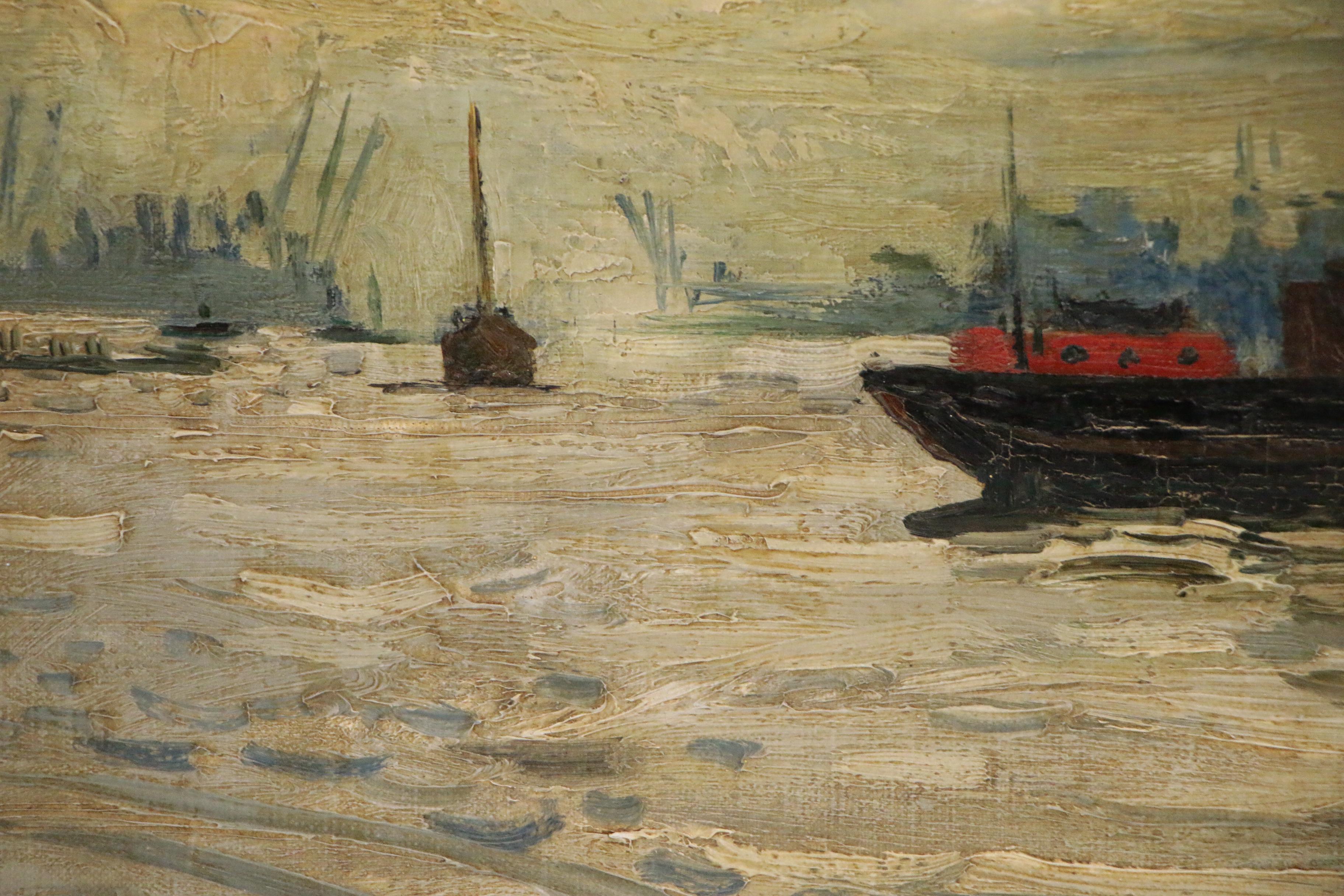 Paul Collomb Nautical Oil Painting "Amsterdam 1950"