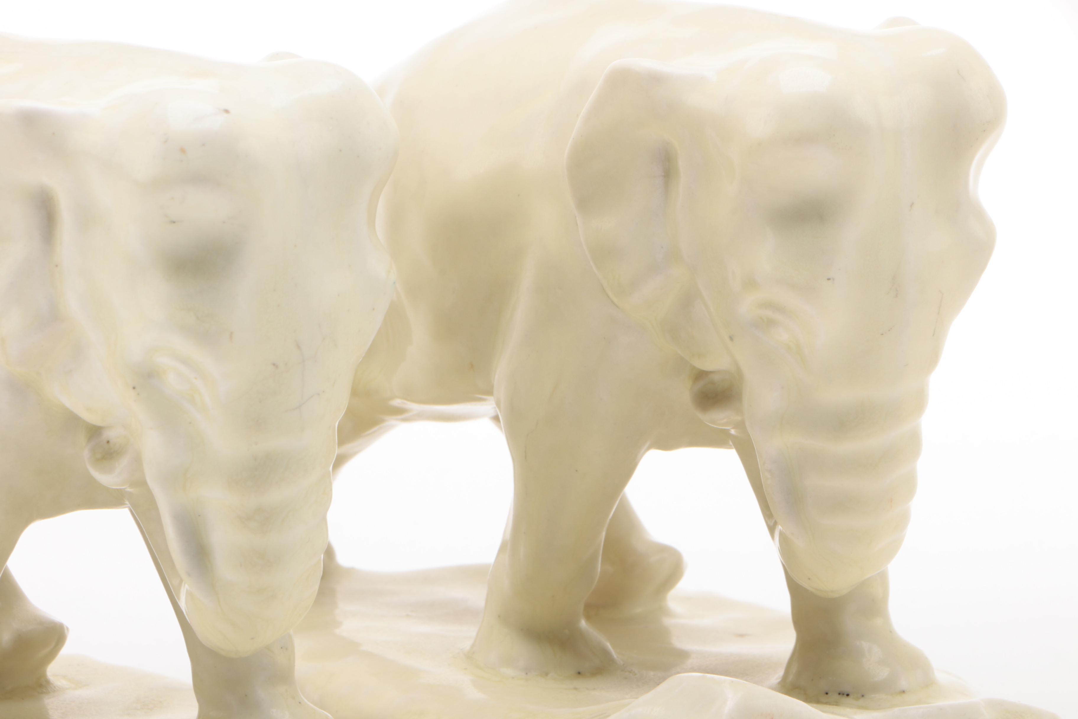 Rookwood Pottery White Glaze Ceramic Elephant Bookends, 1920